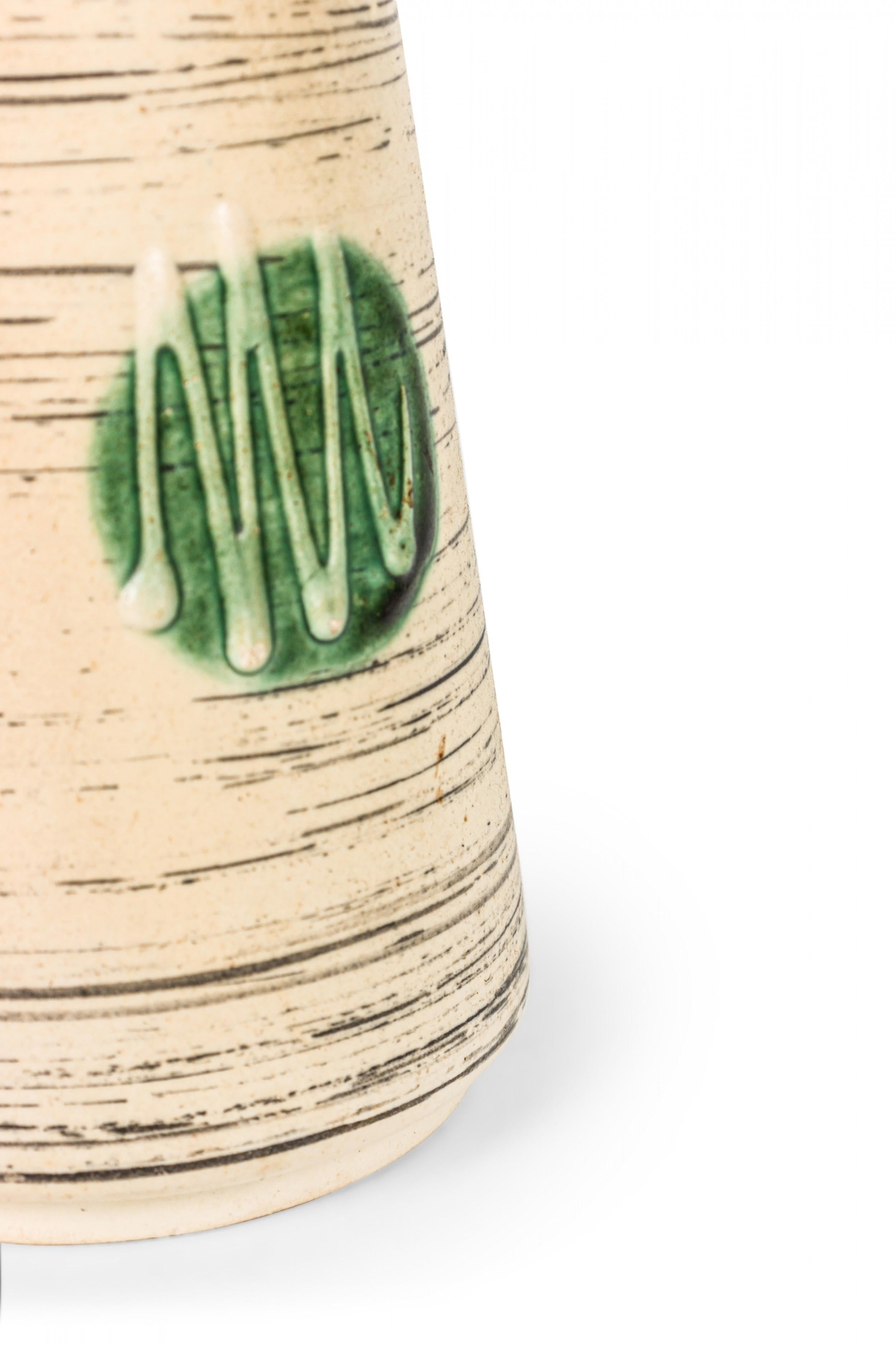 West German Mid-Century Geometric Beige Ceramic Vase In Good Condition For Sale In Queens, NY