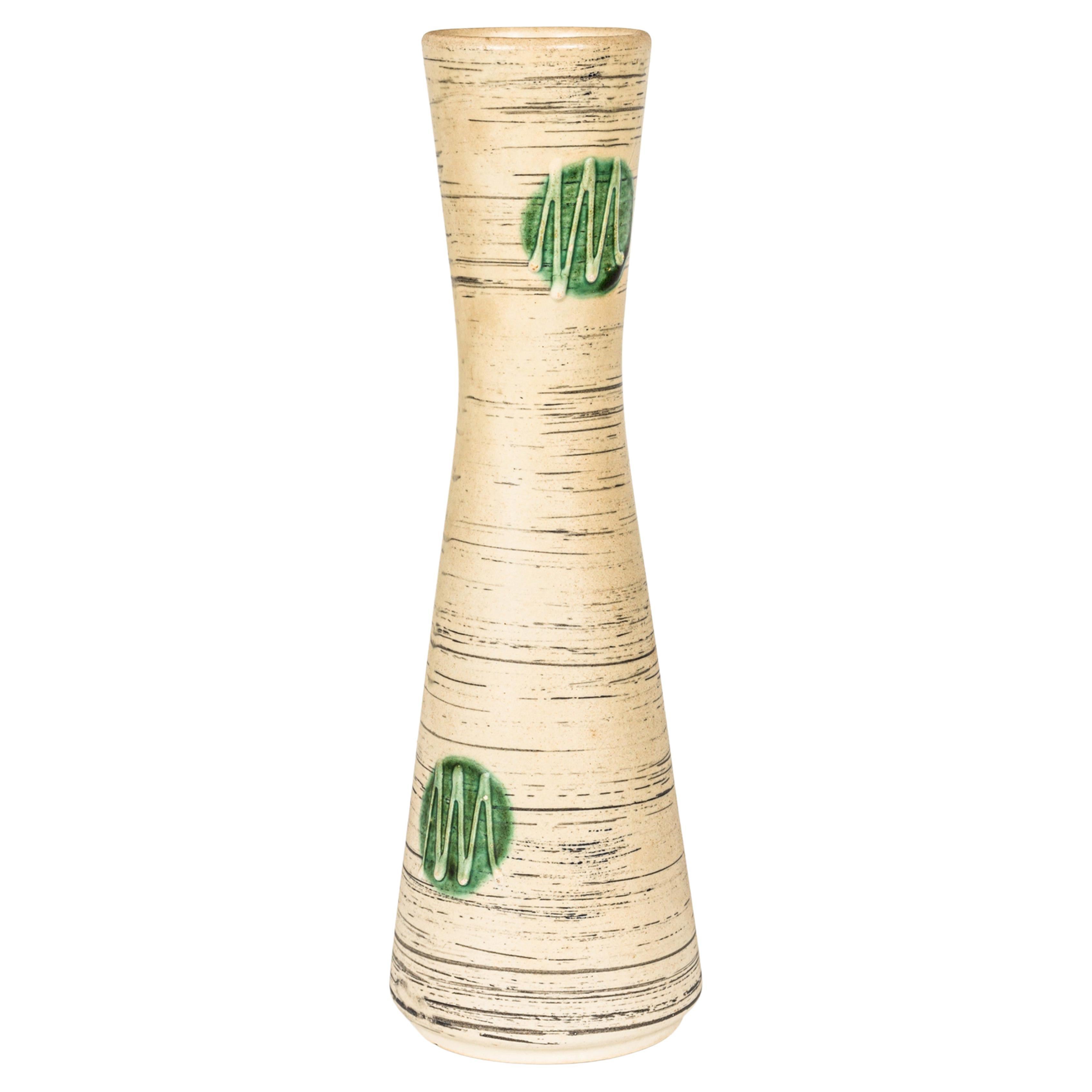 West German Mid-Century Geometric Beige Ceramic Vase For Sale