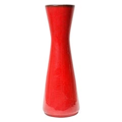 West German Mid-Century Red Hourglass Form Ceramic Vase