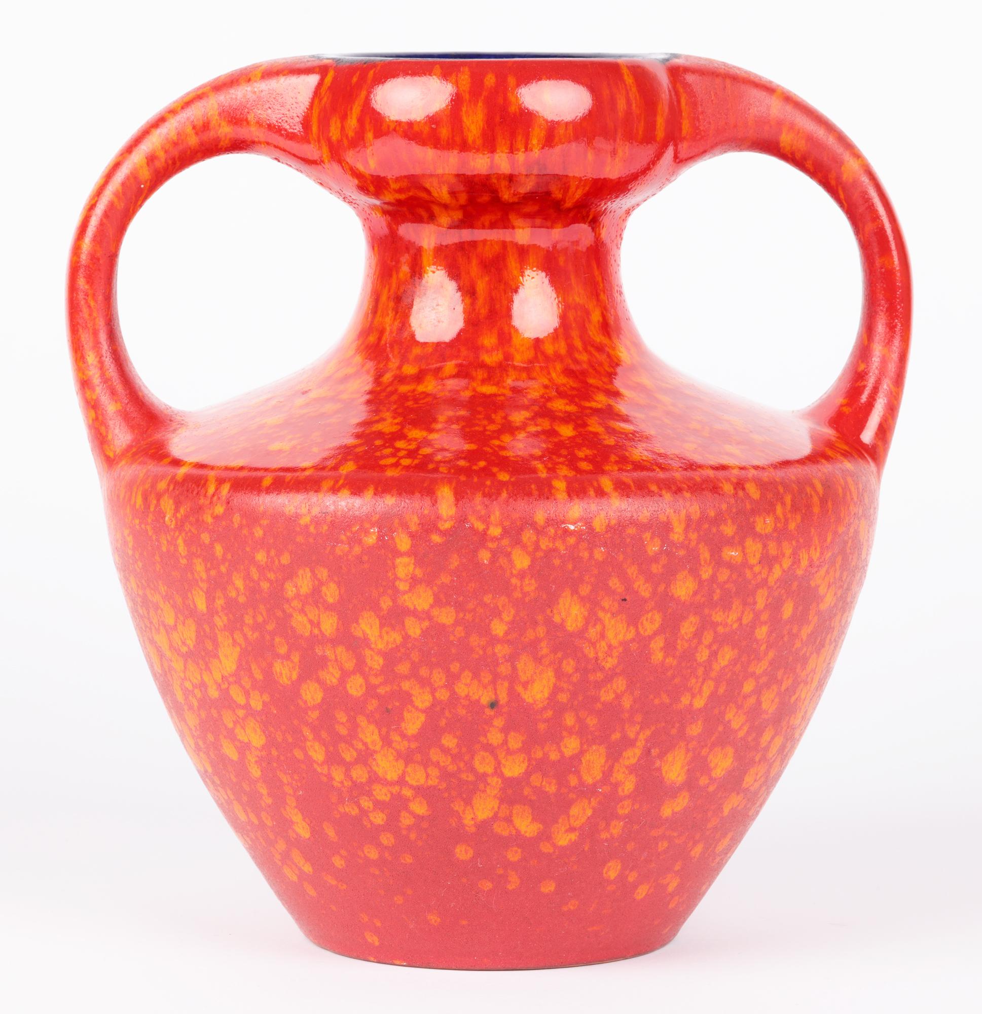 West German Midcentury Stylish Red Glazed Twin Handled Vase For Sale 4