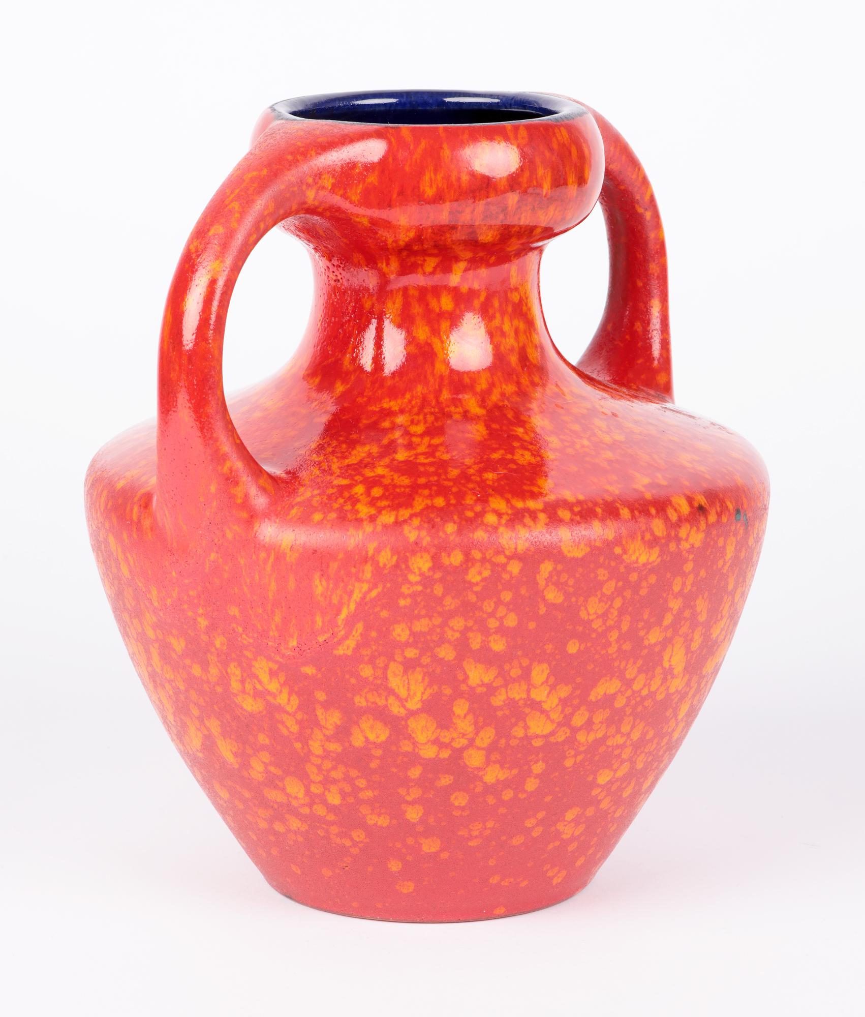 West German Midcentury Stylish Red Glazed Twin Handled Vase For Sale 7