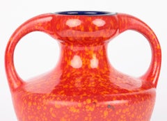 West German Midcentury Stylish Red Glazed Twin Handled Vase
