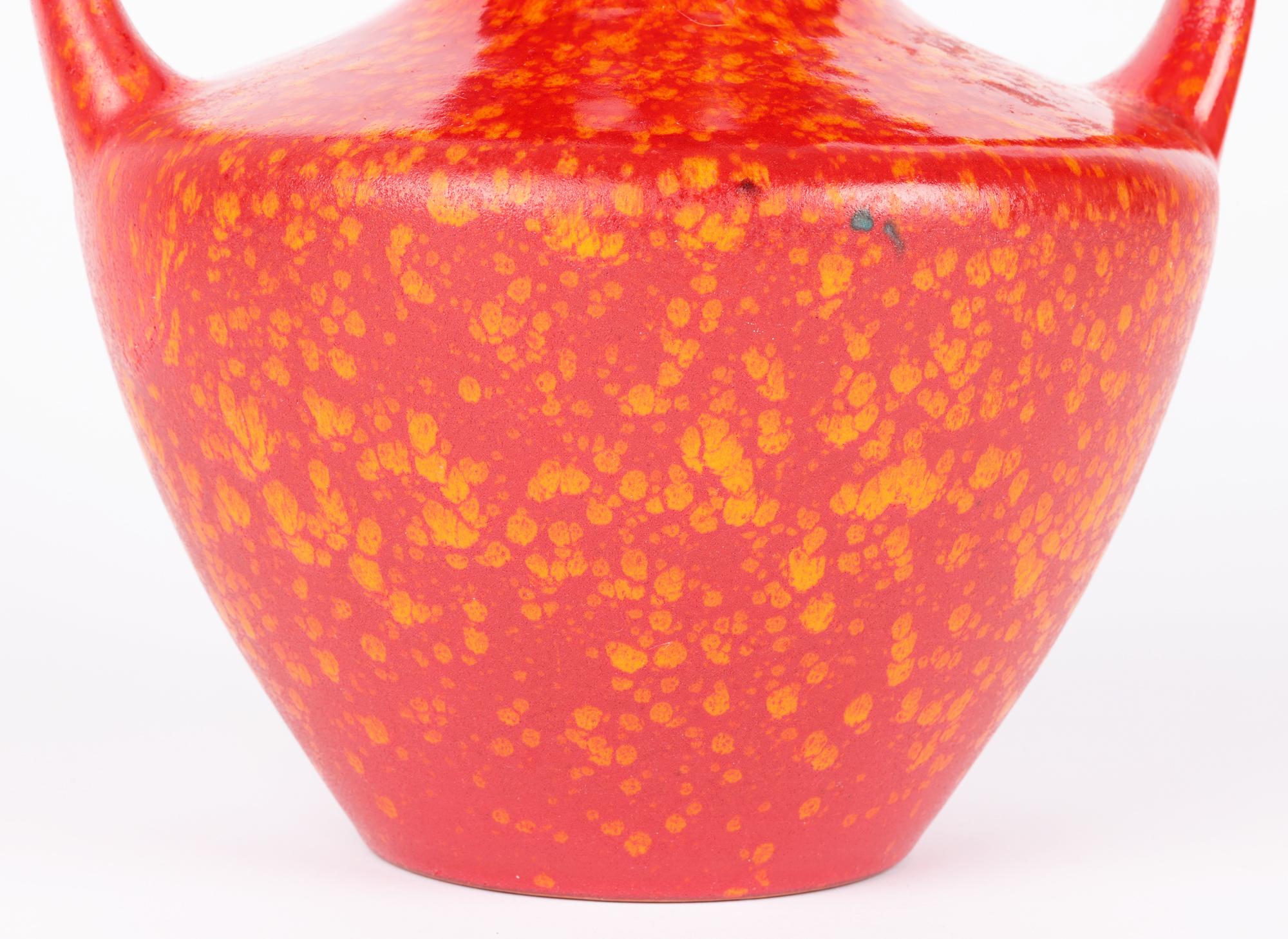 Mid-Century Modern West German Midcentury Stylish Red Glazed Twin Handled Vase For Sale