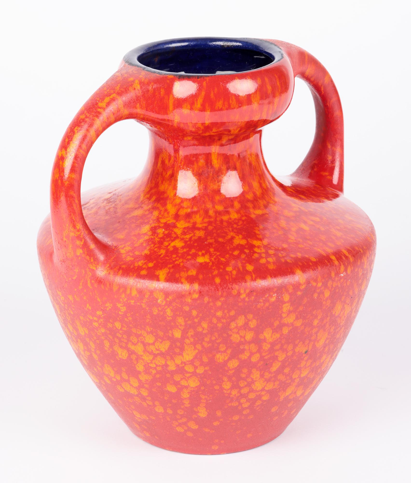 West German Midcentury Stylish Red Glazed Twin Handled Vase For Sale 1