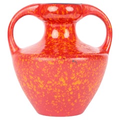 West German Midcentury Stylish Red Glazed Twin Handled Vase