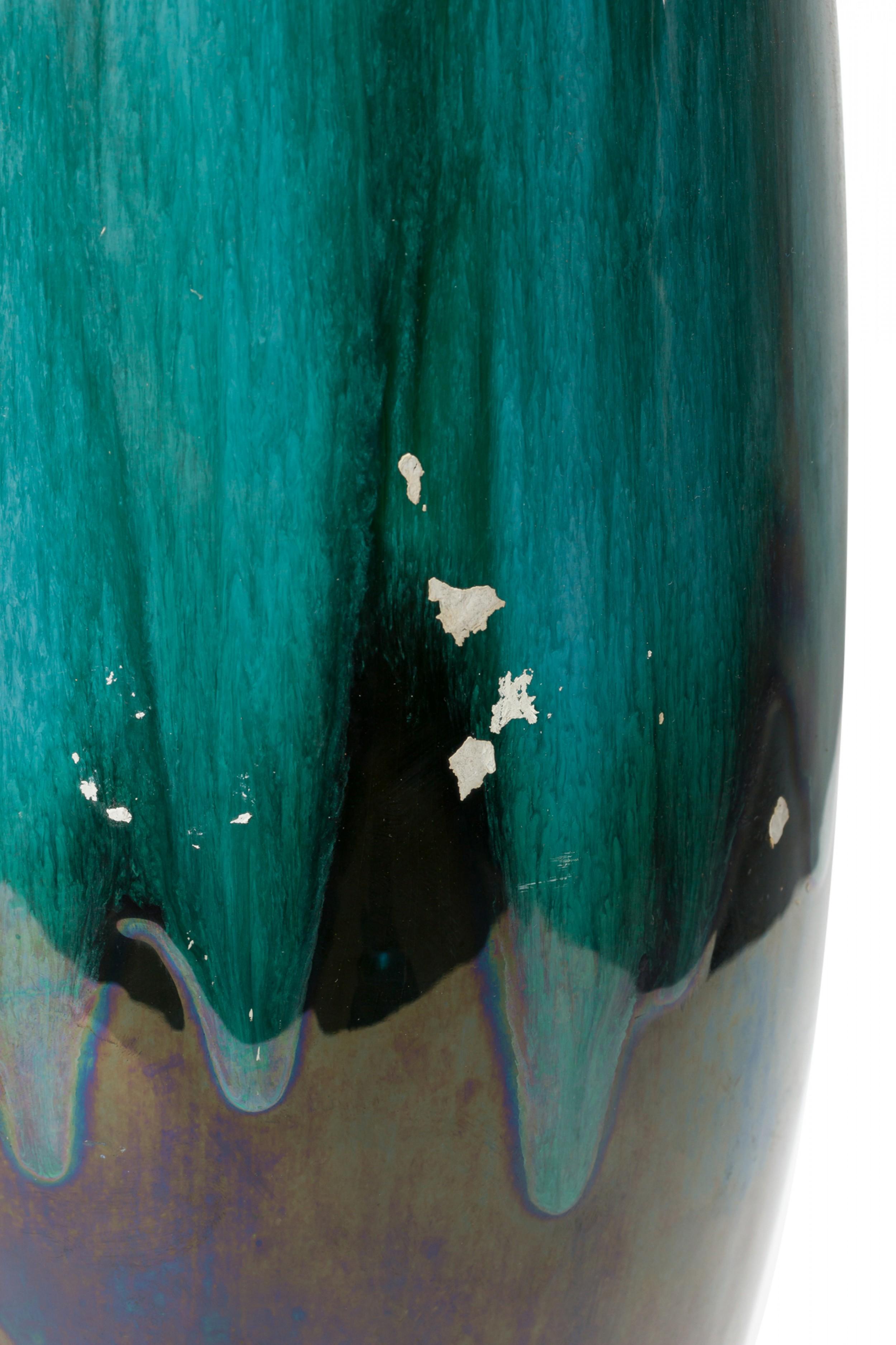 West German Mid-Century Tapered Scooped Rim Multi-Tonal Green Ceramic Vase For Sale 2