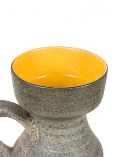 West German Mid-Century Yellow and Floral Design Banded Gray Glazed Ceramic Vase