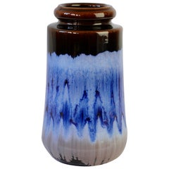 West German Midcentury Blue Lava Drip Glaze Vase by Scheurich, circa 1965