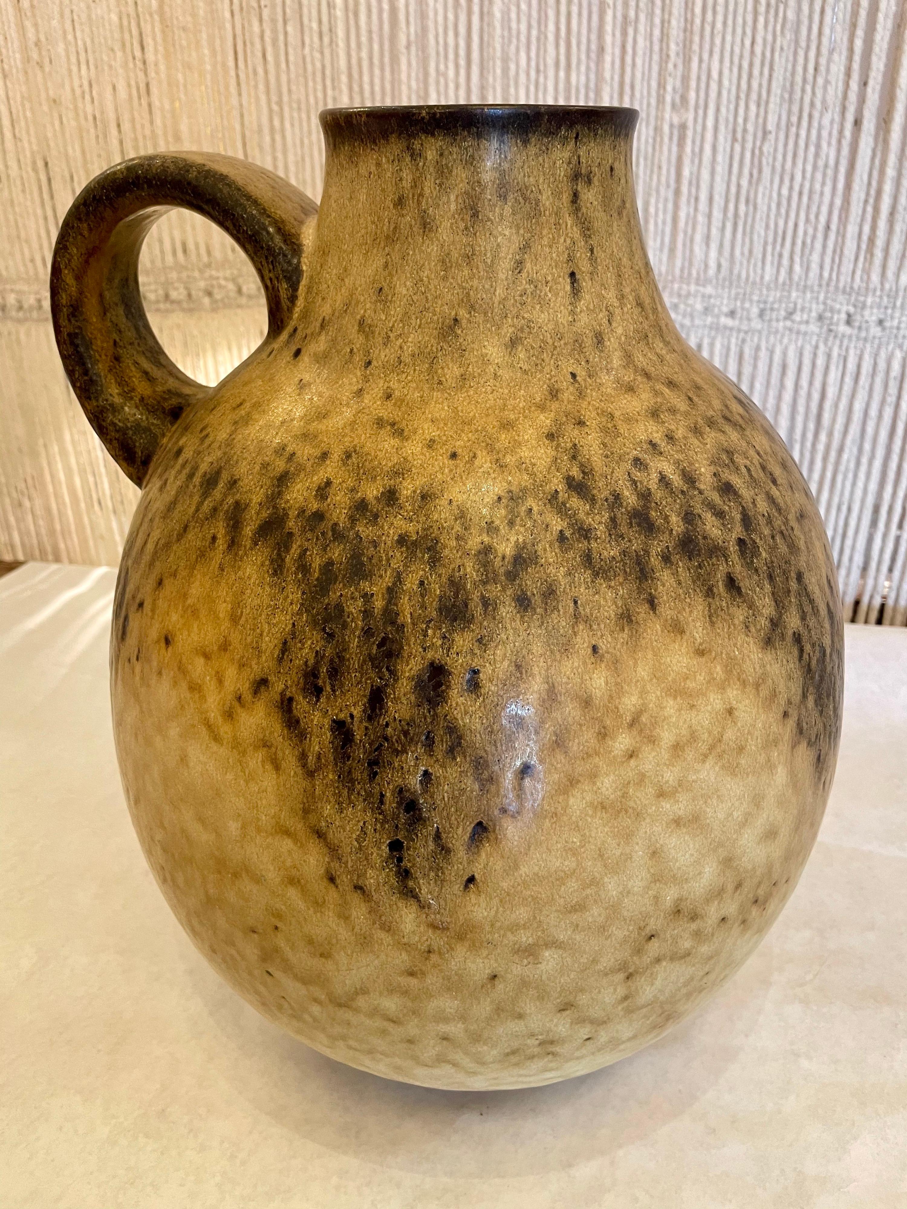 West German Oversized and Heavy Pottery Vase with Handle In Good Condition In East Hampton, NY