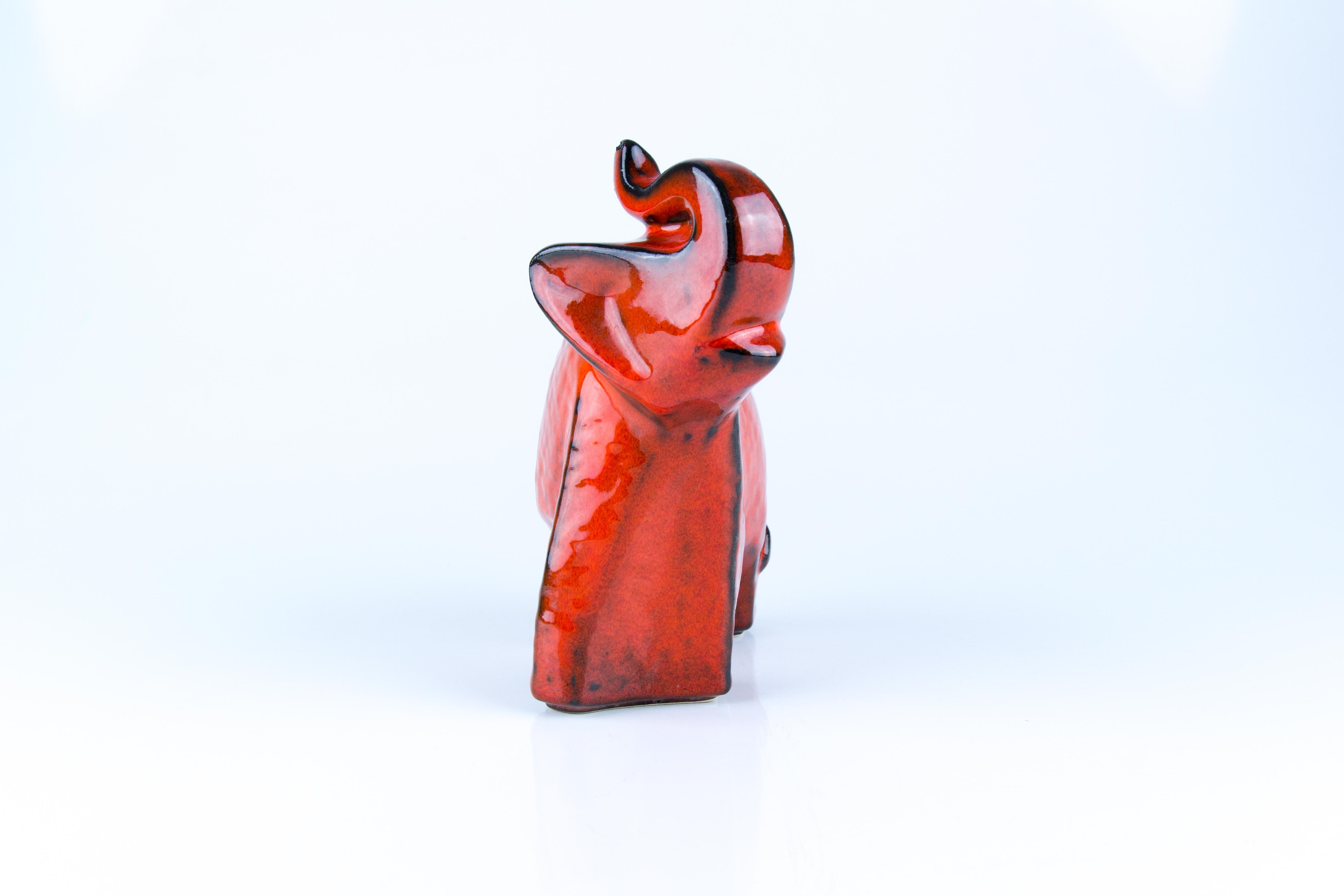 West German Pottery Red Glazed Ceramic Elephant Figurine by Bay Keramik, 1960s 2