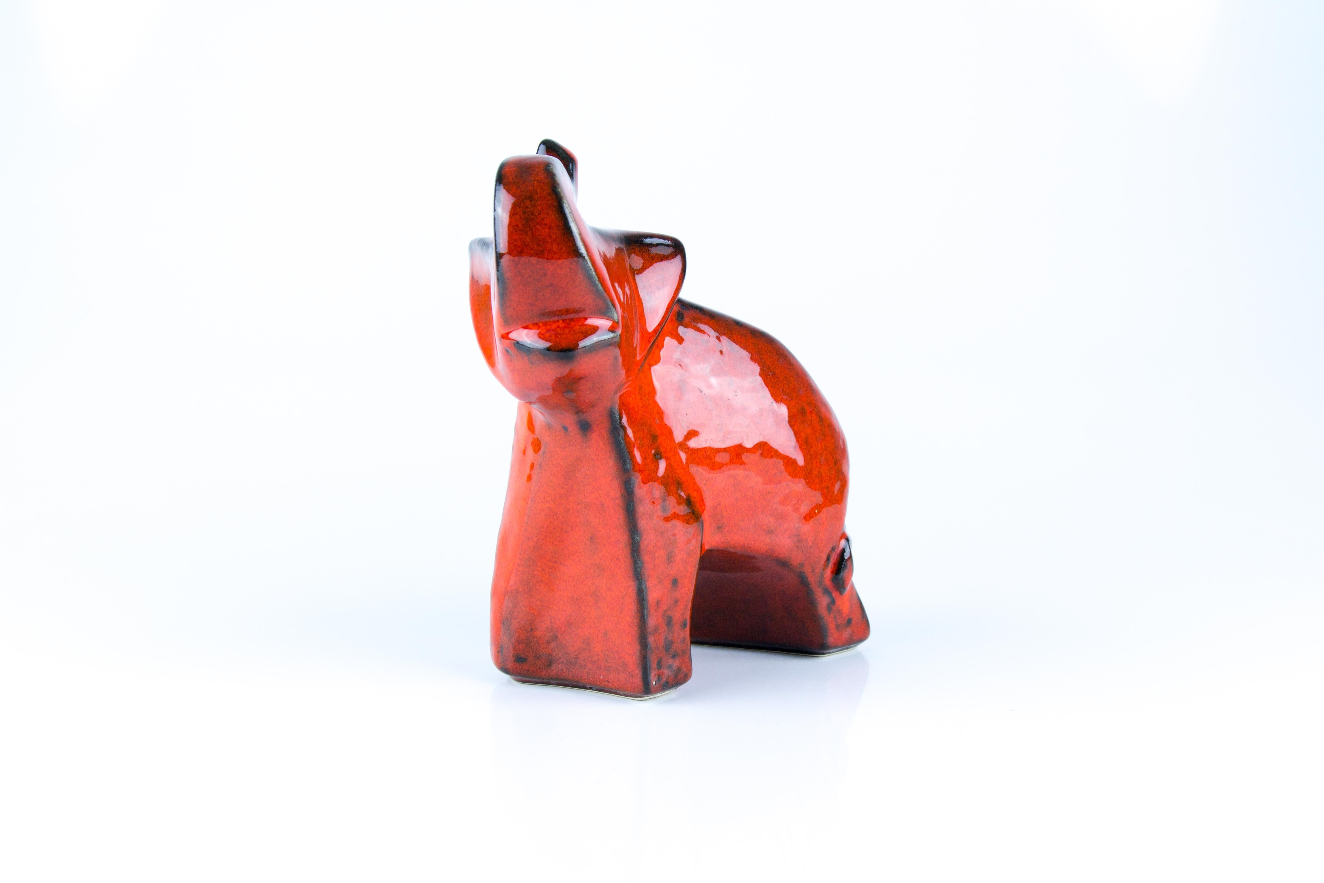 West German Pottery Red Glazed Ceramic Elephant Figurine by Bay Keramik, 1960s 3