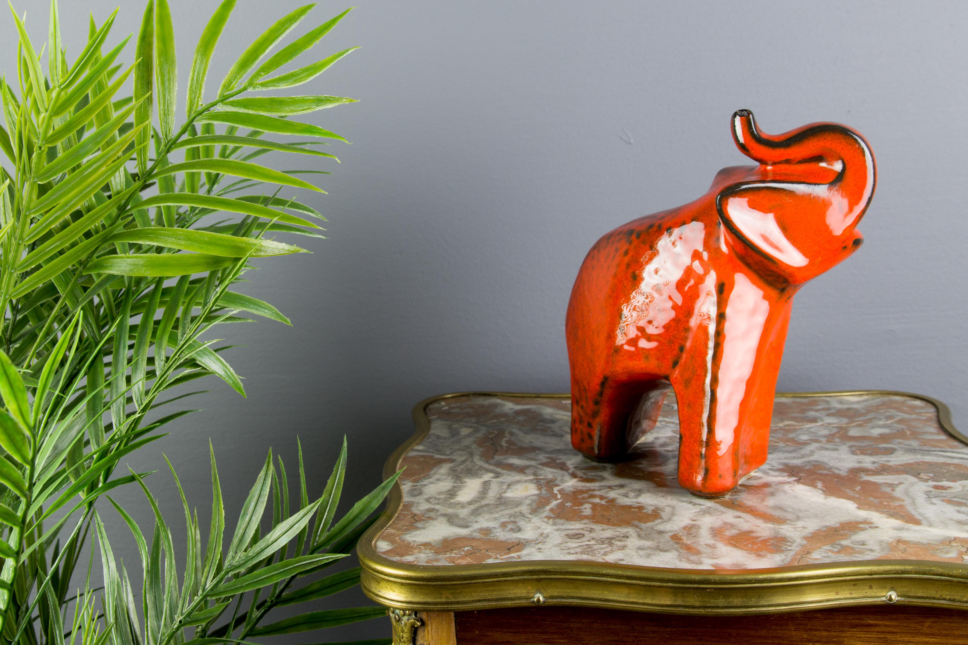 West German Pottery Red Glazed Ceramic Elephant Figurine by Bay Keramik, 1960s 8