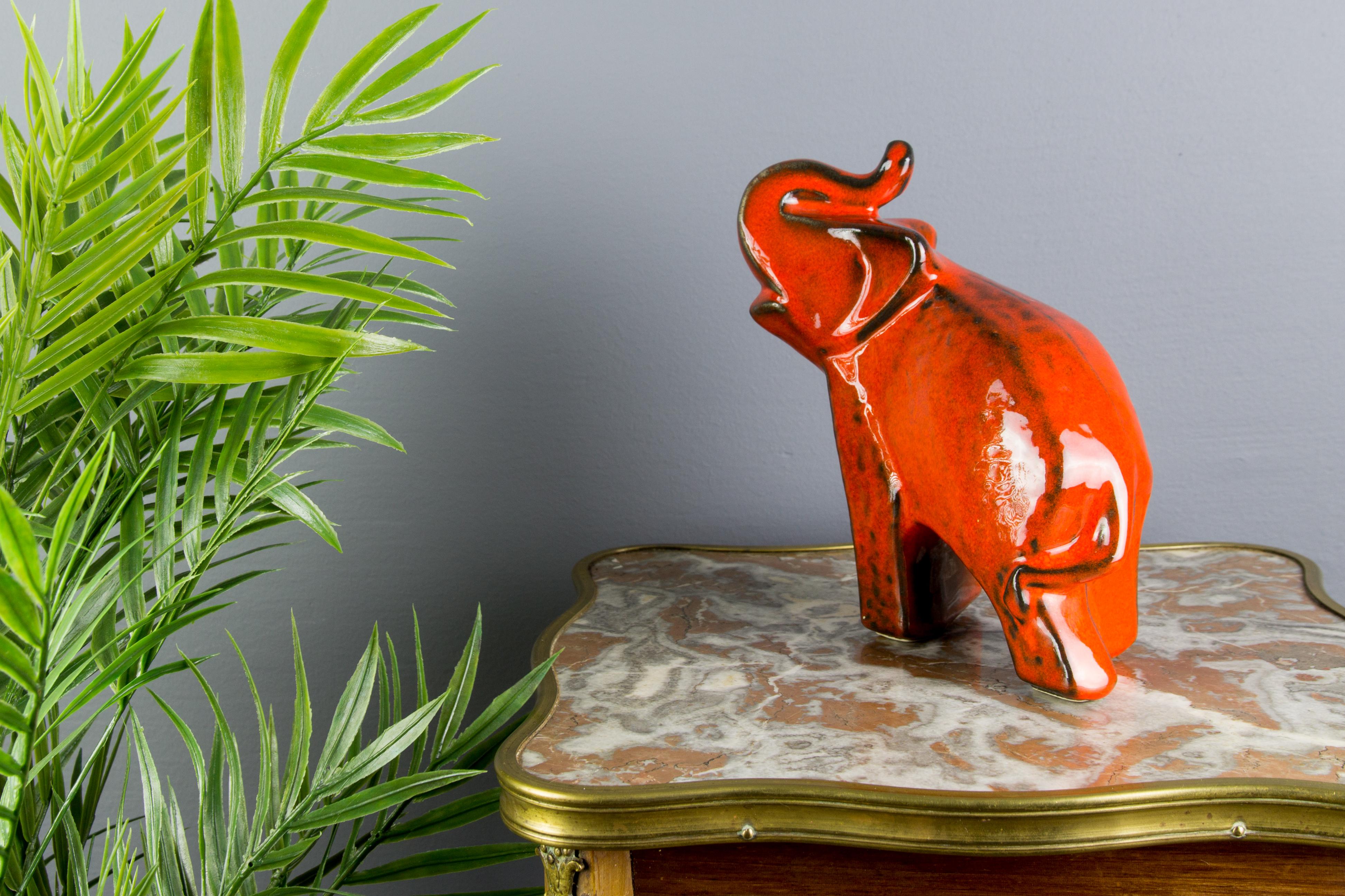 West German Pottery Red Glazed Ceramic Elephant Figurine by Bay Keramik, 1960s 9