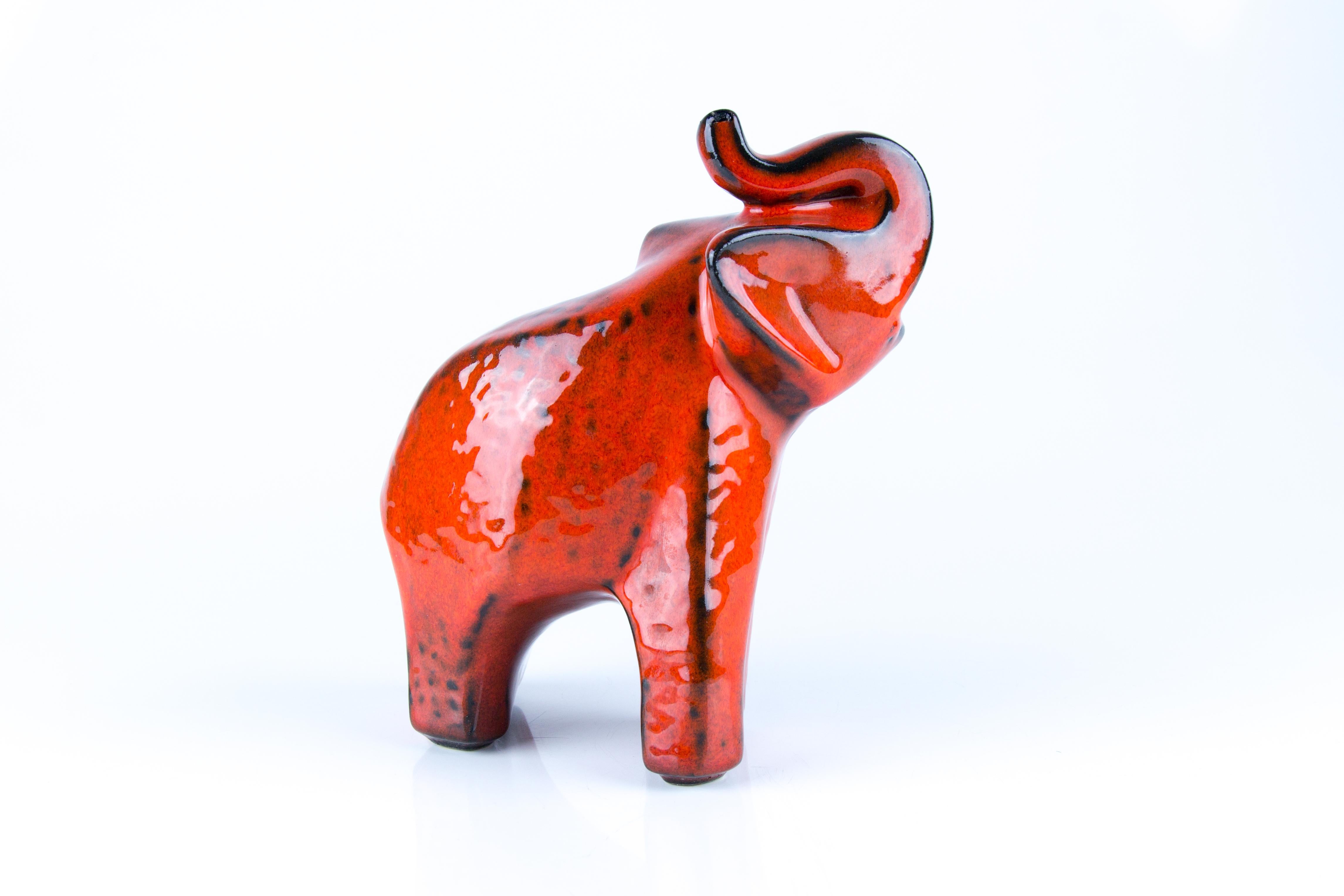 West German Pottery Red Glazed Ceramic Elephant Figurine by Bay Keramik, 1960s 12