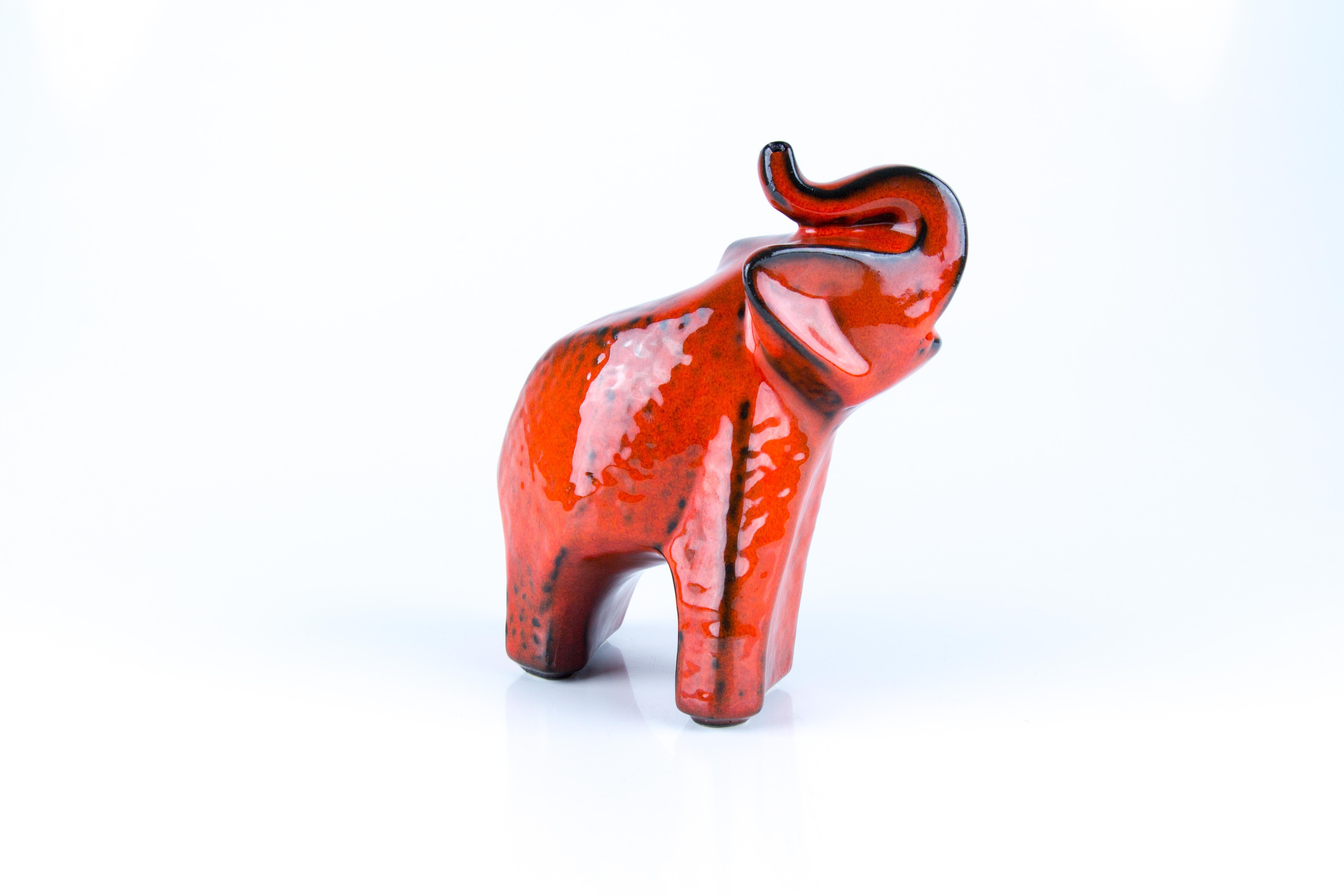 Mid-20th Century West German Pottery Red Glazed Ceramic Elephant Figurine by Bay Keramik, 1960s