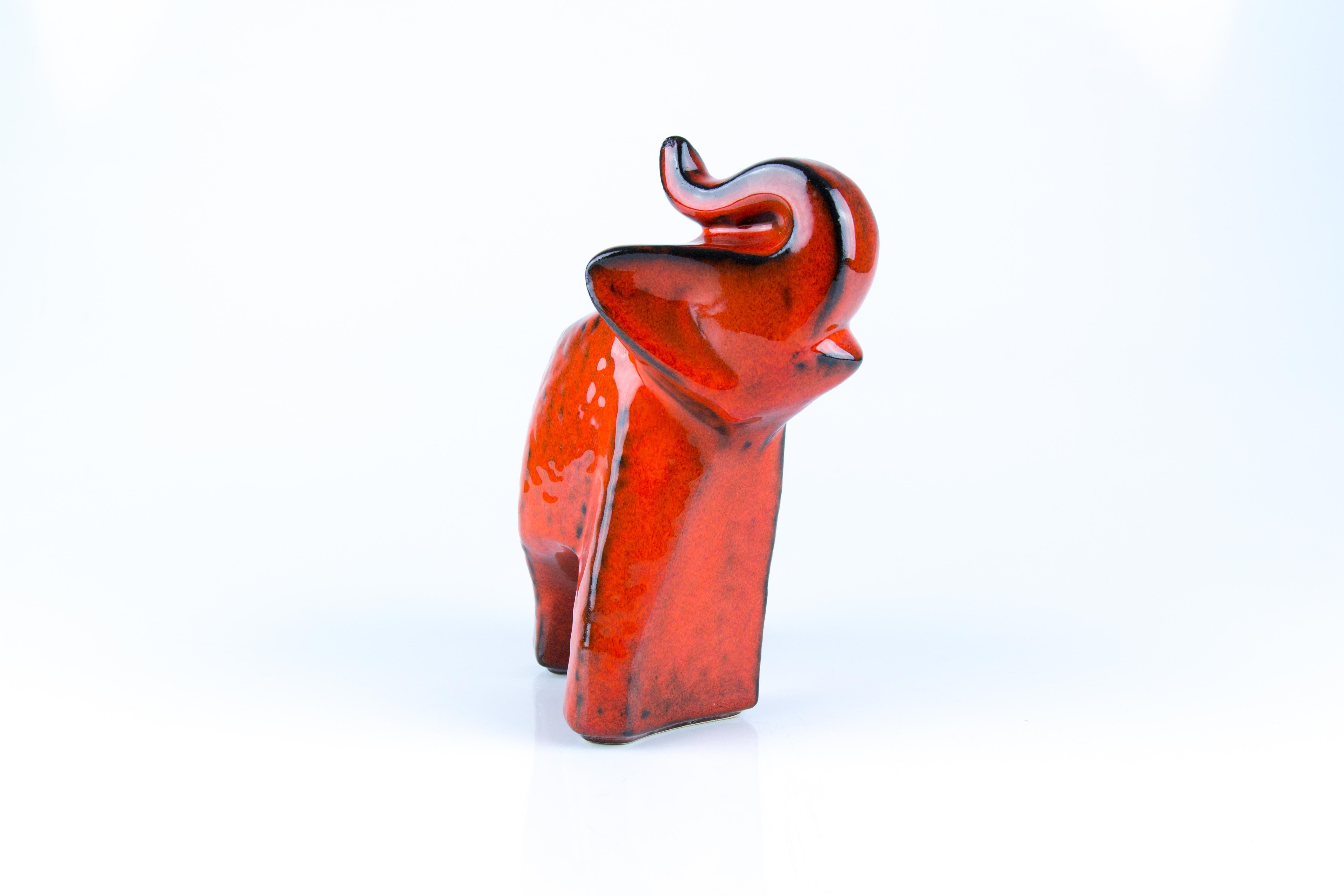West German Pottery Red Glazed Ceramic Elephant Figurine by Bay Keramik, 1960s 1