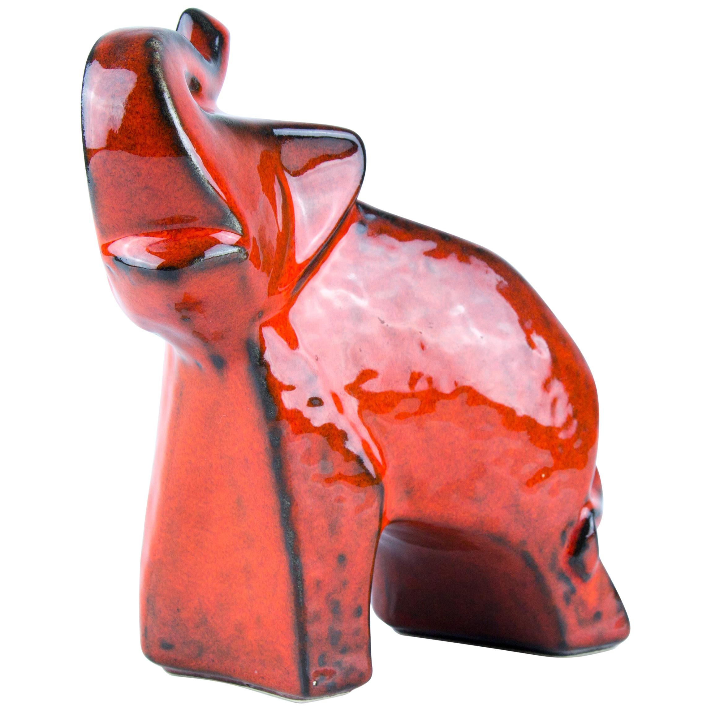 West German Pottery Red Glazed Ceramic Elephant Figurine by Bay Keramik, 1960s