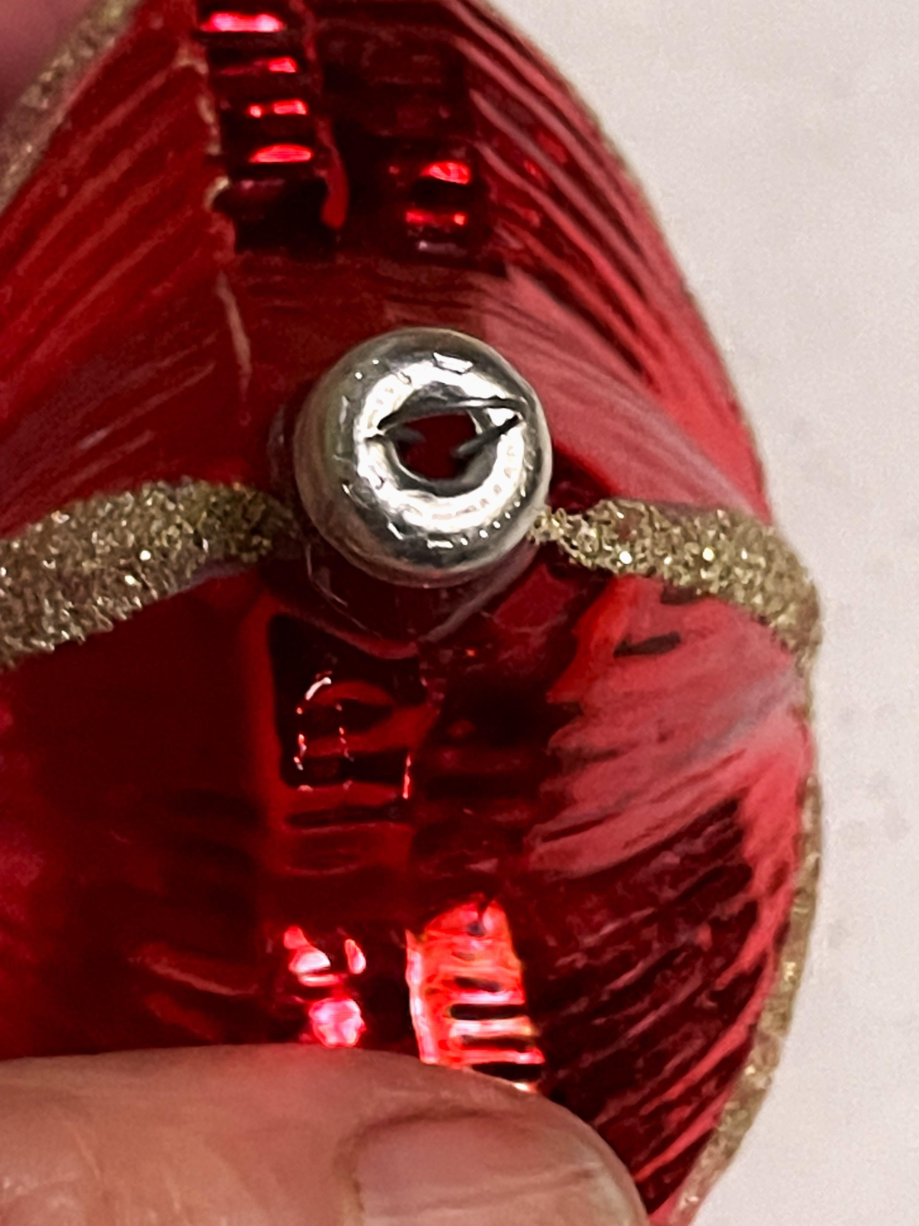 West German Red Mercury Glass Bulbous Star Gold Glitter Christmas Tree Ornament 4