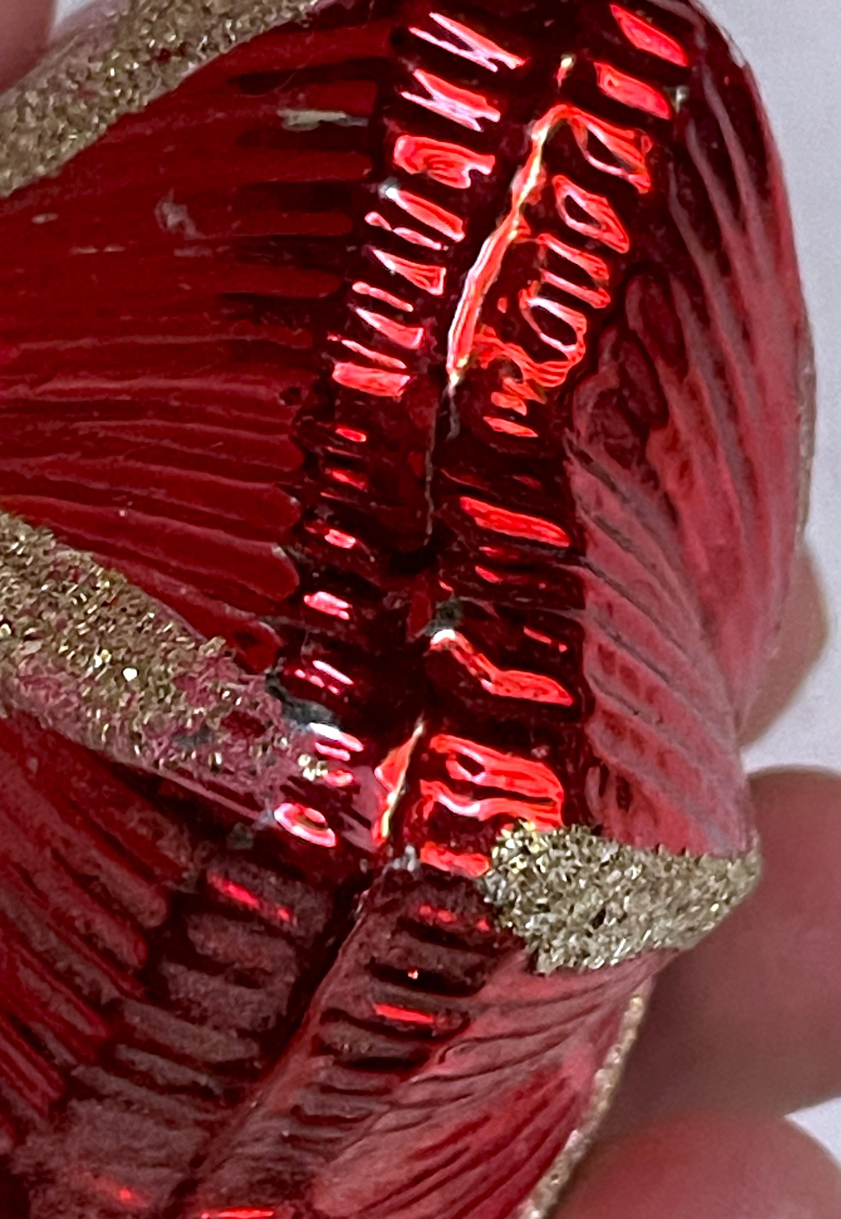 Blown Glass West German Red Mercury Glass Bulbous Star Gold Glitter Christmas Tree Ornament
