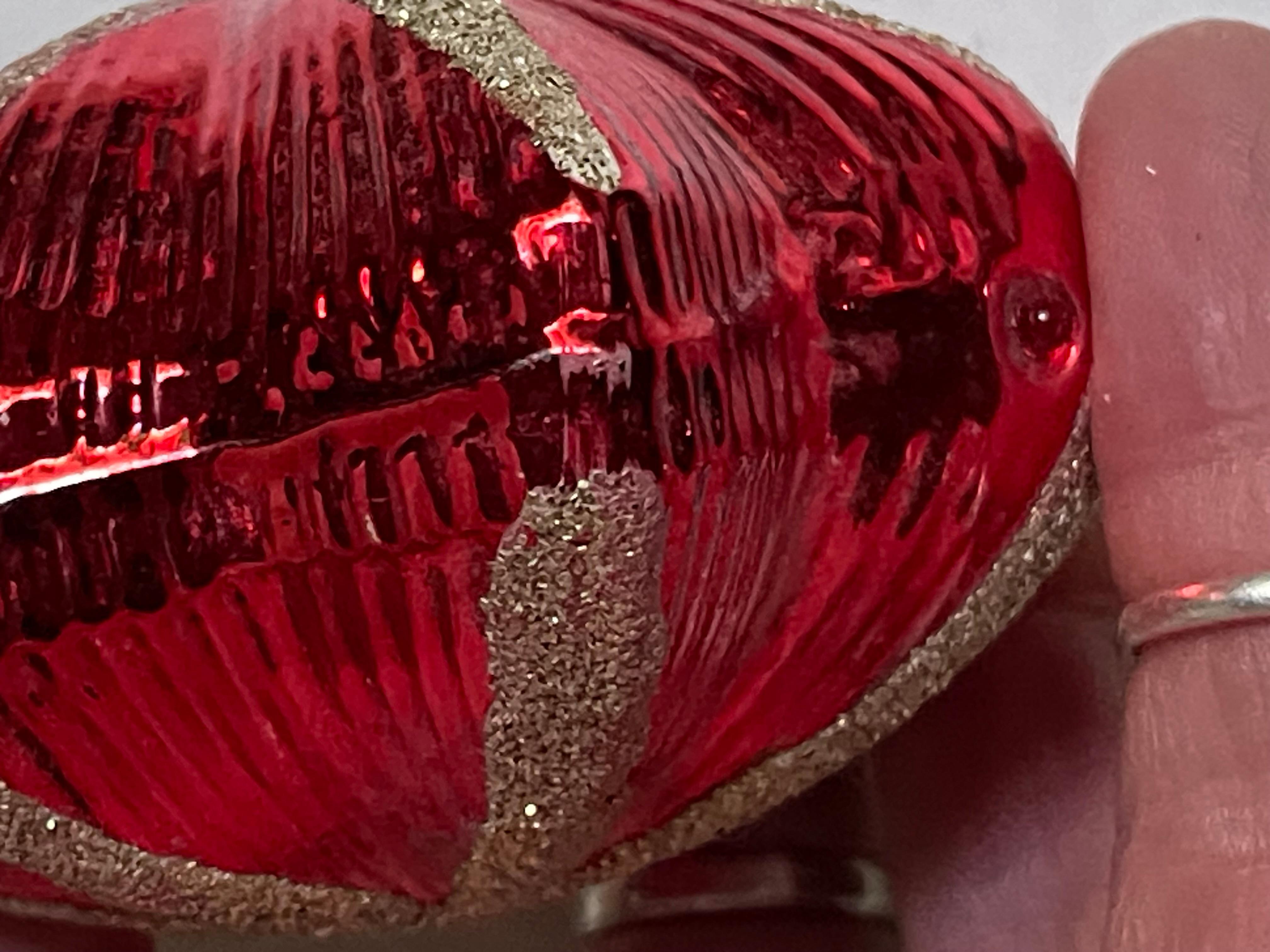 West German Red Mercury Glass Bulbous Star Gold Glitter Christmas Tree Ornament 1