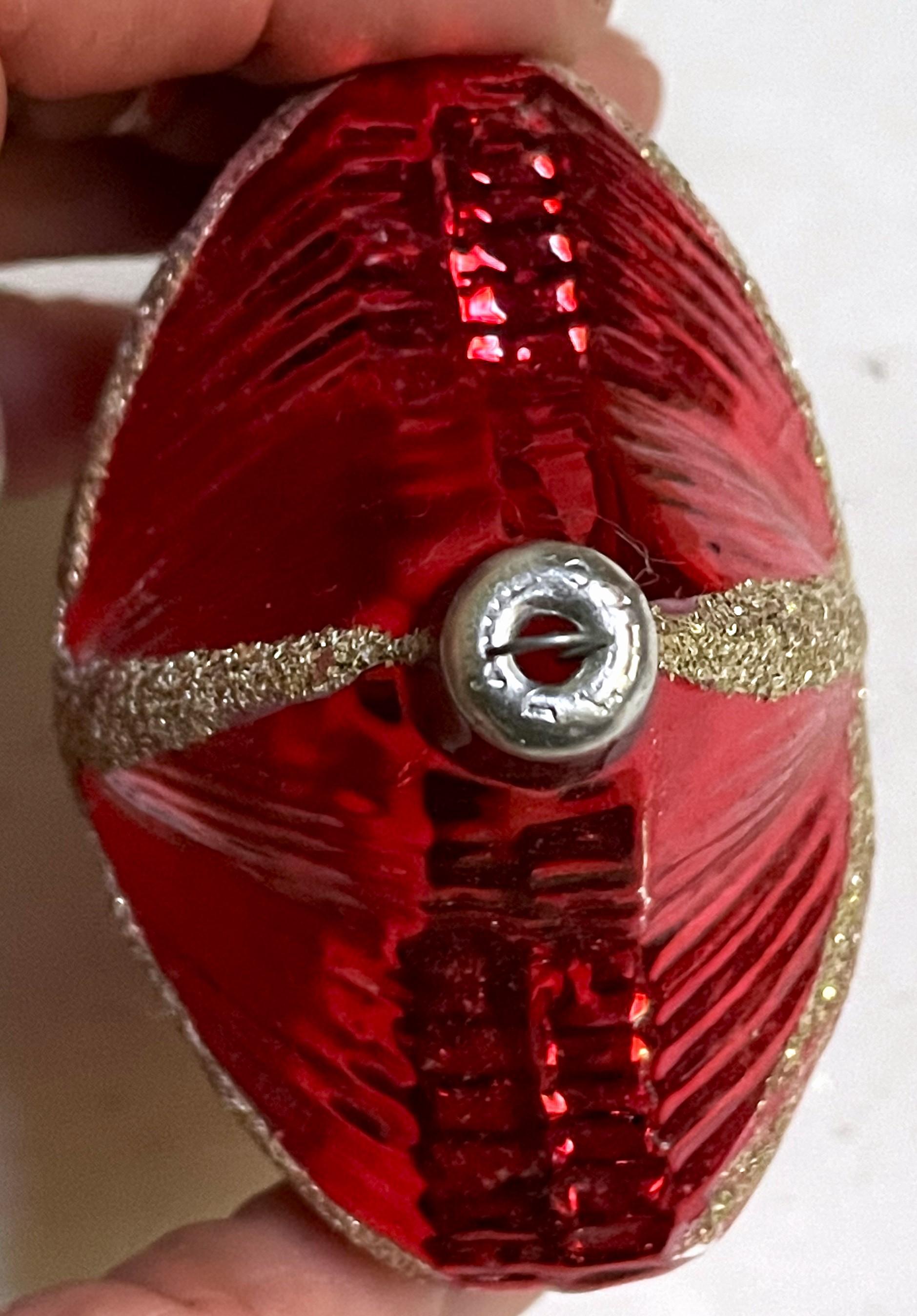 West German Red Mercury Glass Bulbous Star Gold Glitter Christmas Tree Ornament 2