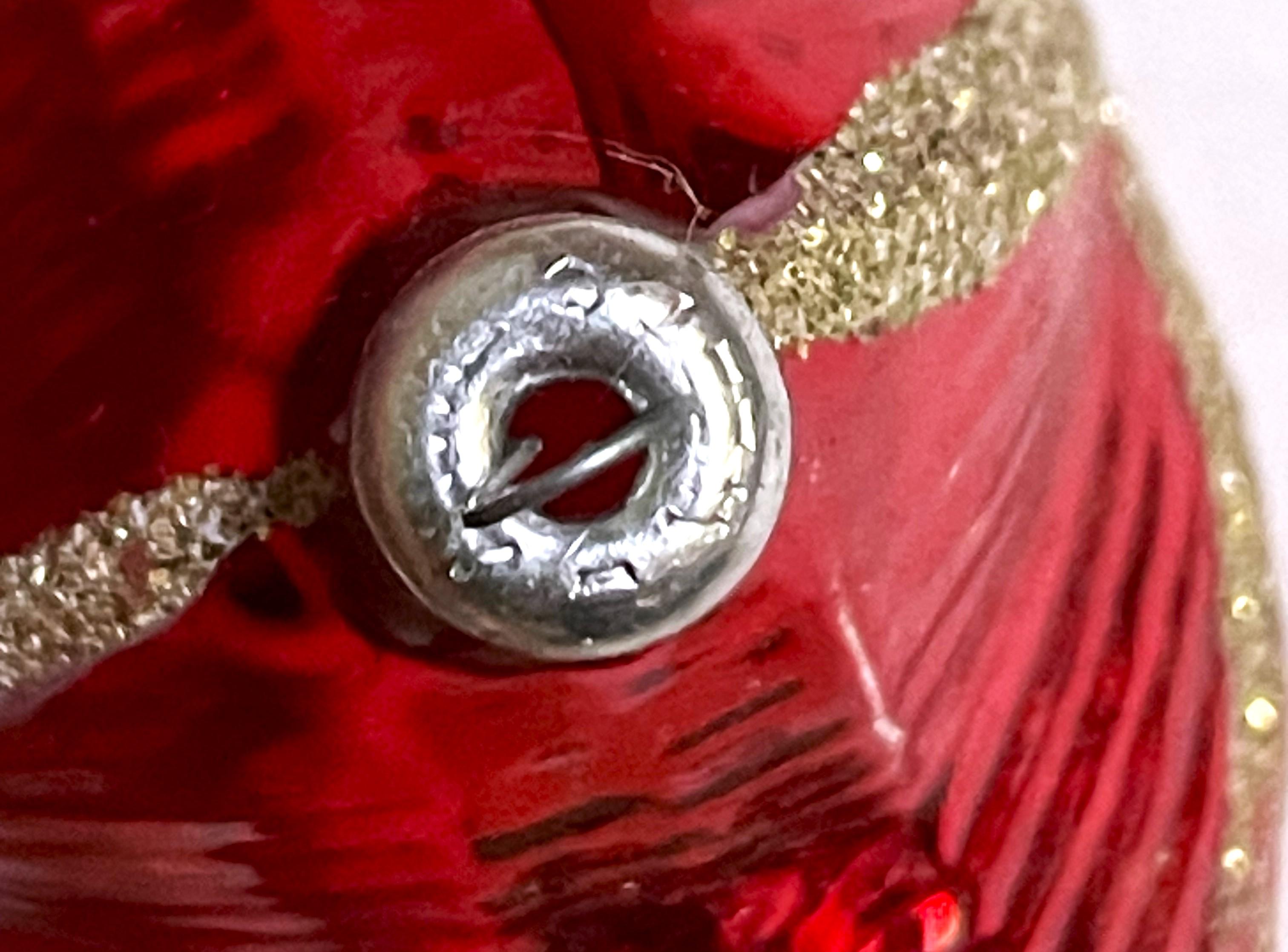 West German Red Mercury Glass Bulbous Star Gold Glitter Christmas Tree Ornament 3