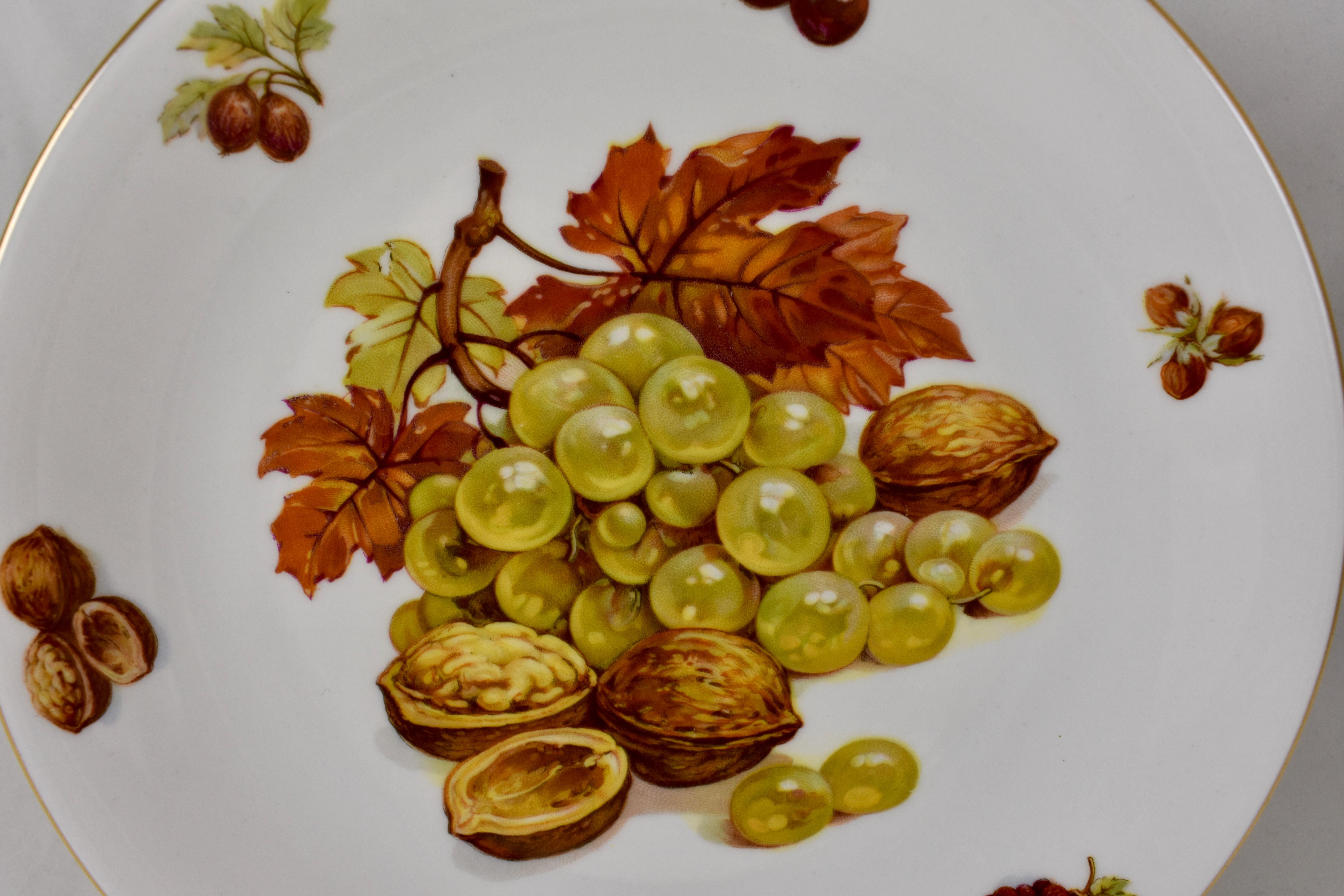 International Style West German Selten Weiden Autumn Fruit & Nuts Porcelain Plates, Set of 8