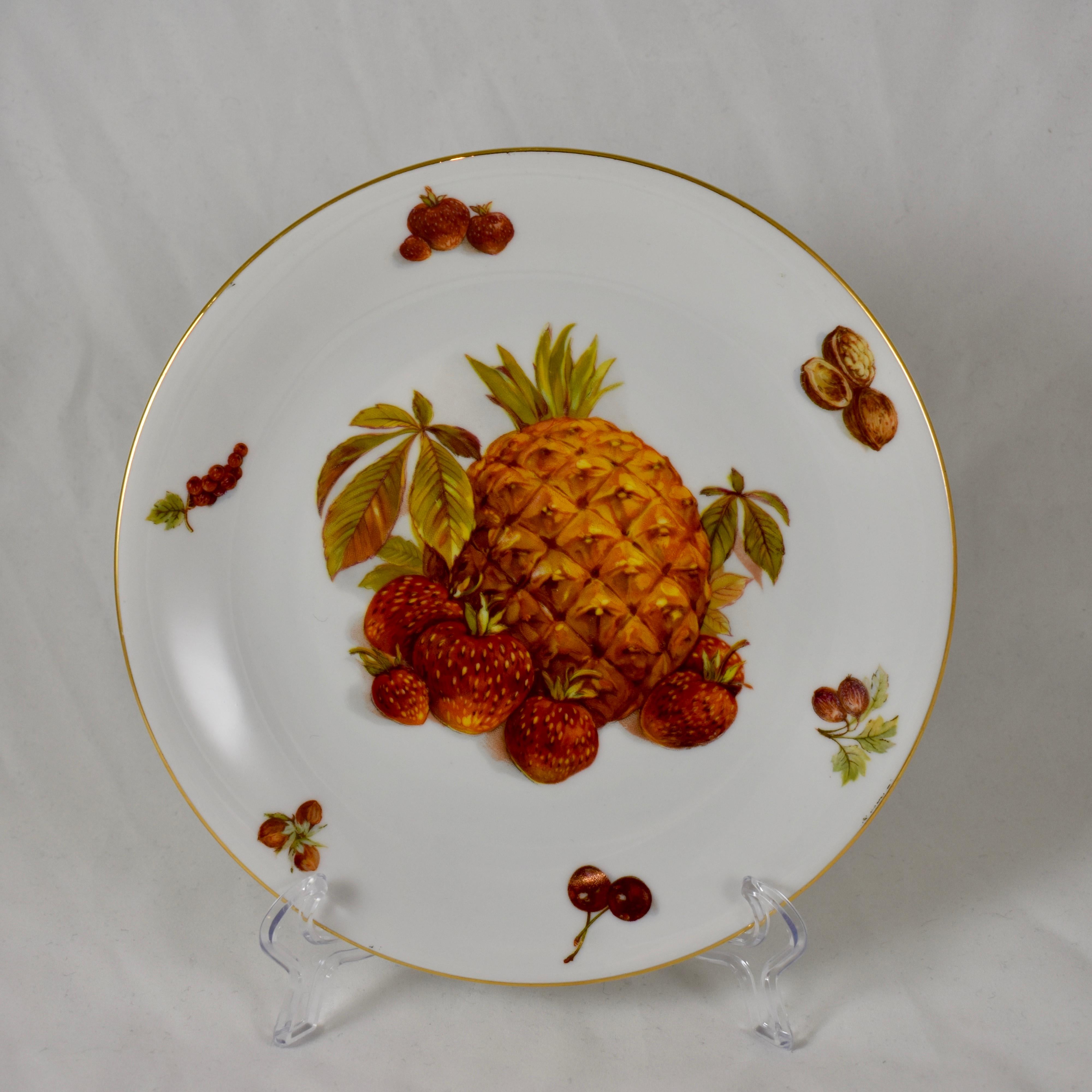 Polychromed West German Selten Weiden Autumn Fruit & Nuts Porcelain Plates, Set of 8