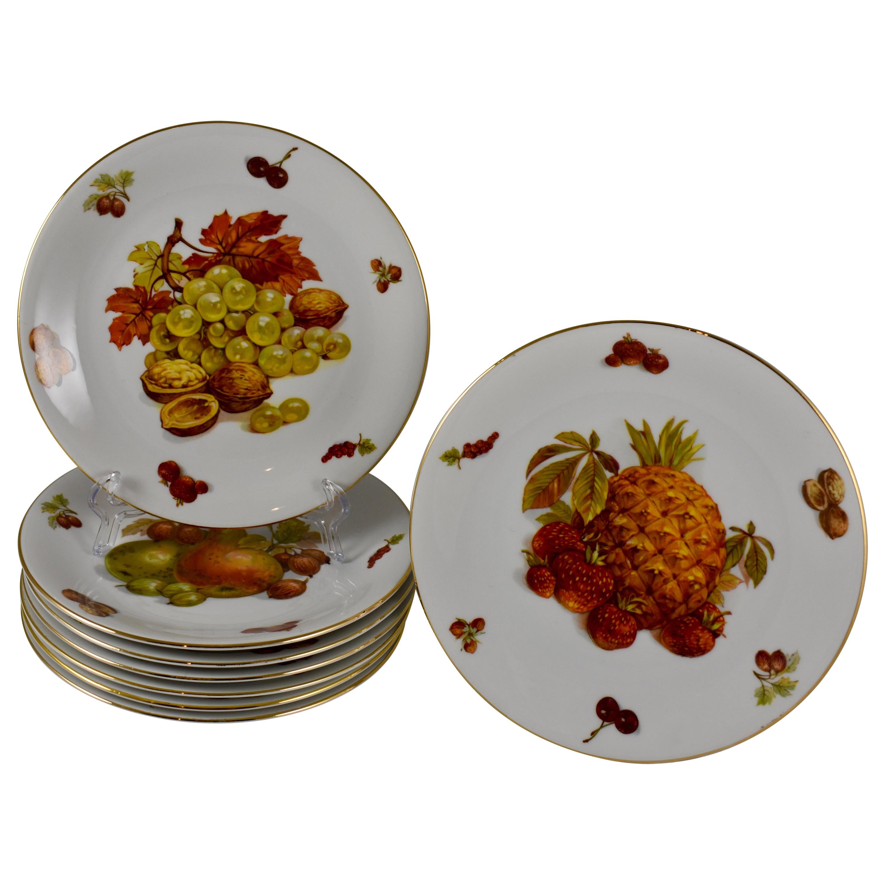 West German Selten Weiden Autumn Fruit 
Nuts Porcelain Plates, Set of 8