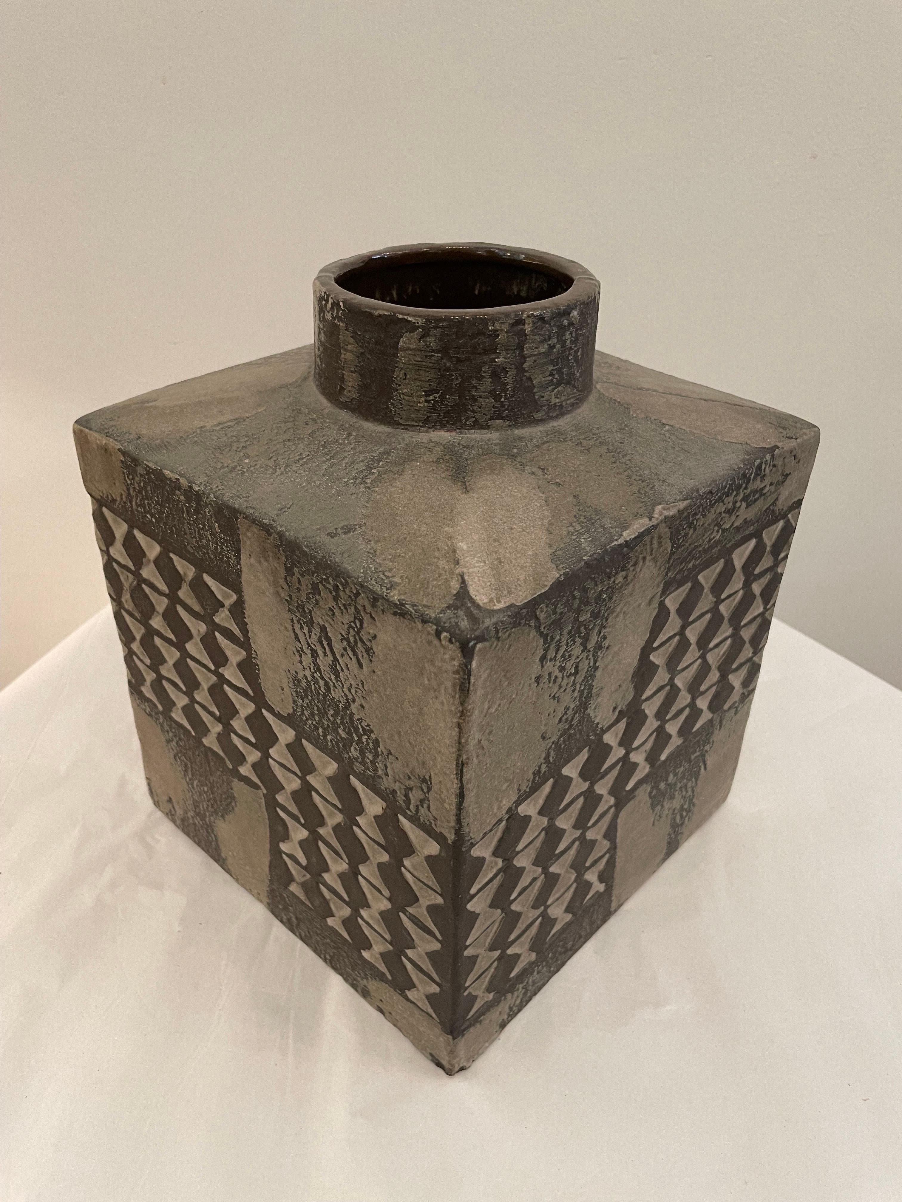 Mid-Century Modern West German Square Geometric Vase For Sale