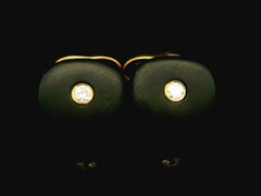 West Germany 18k Gold 0.30ctw Diamond & Matte Black Hard Stone Cushion Cufflinks