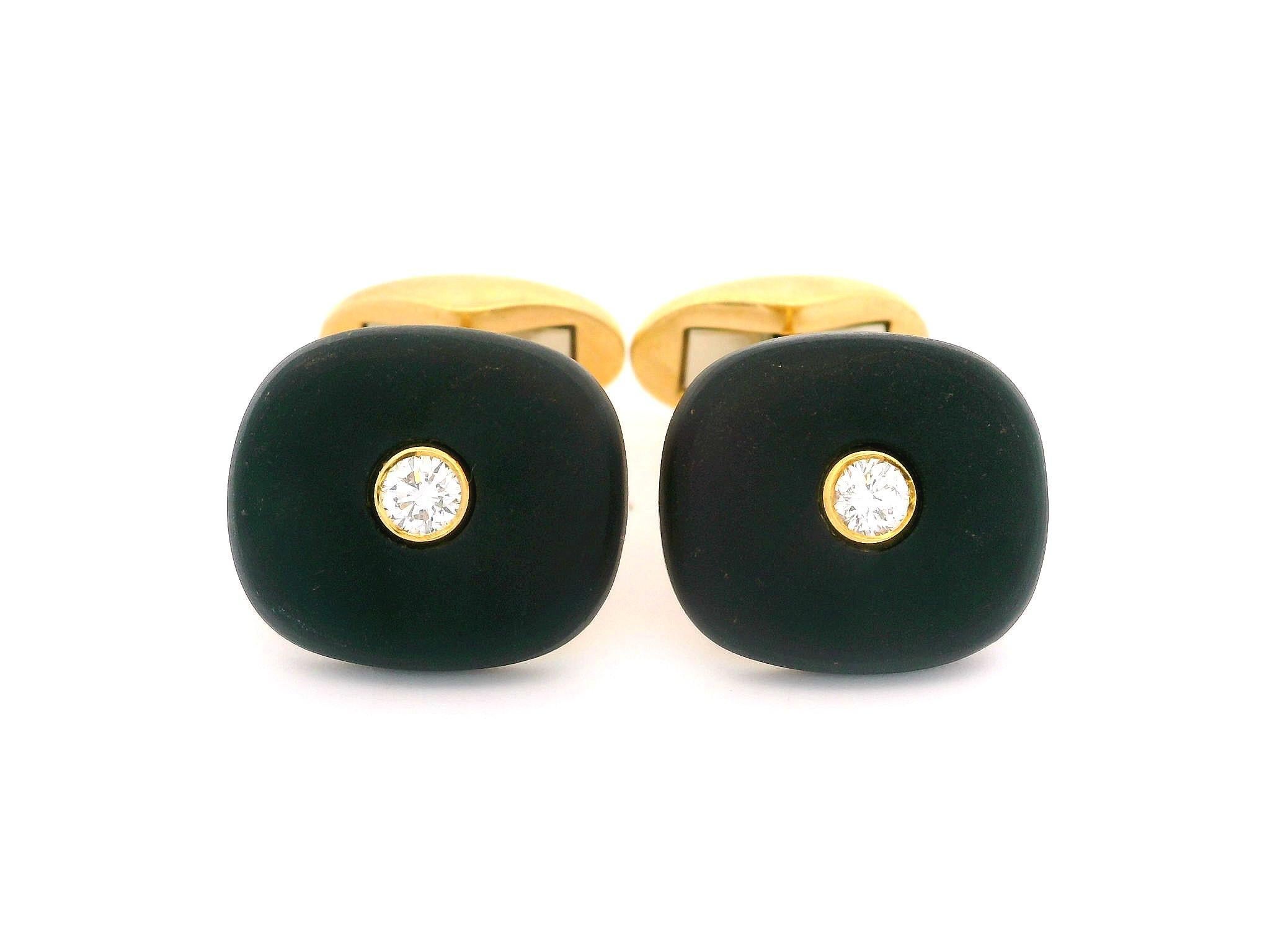 Westdeutschland 18k Gold 0,30ctw Diamant & Mattschwarze Hartstein Kissen-Manschettenknöpfe (Rundschliff) im Angebot