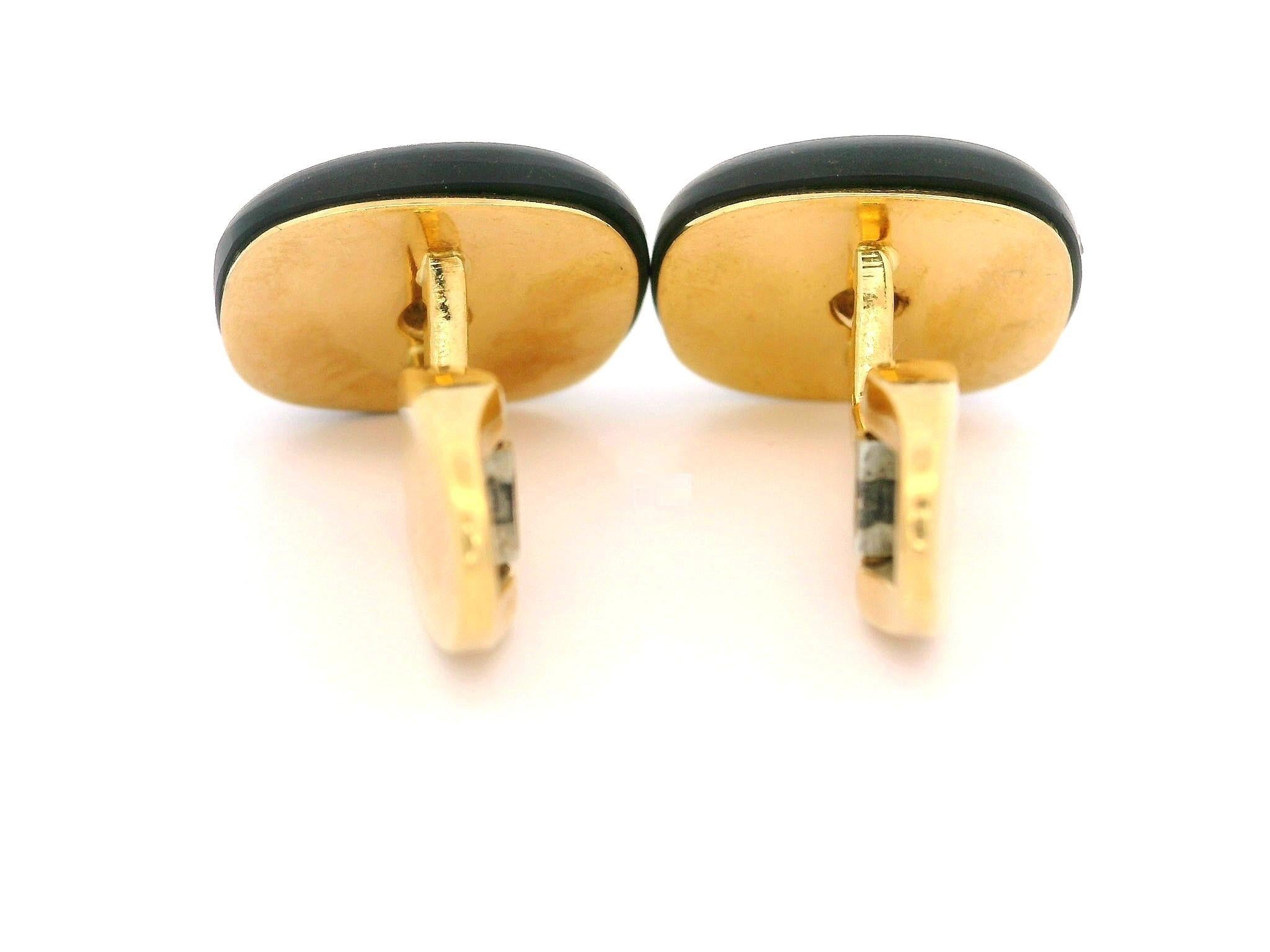 Westdeutschland 18k Gold 0,30ctw Diamant & Mattschwarze Hartstein Kissen-Manschettenknöpfe im Angebot 2