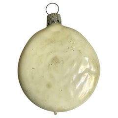 West Germany Blown Glass Flattened Ball White Christmas Tree Ornament