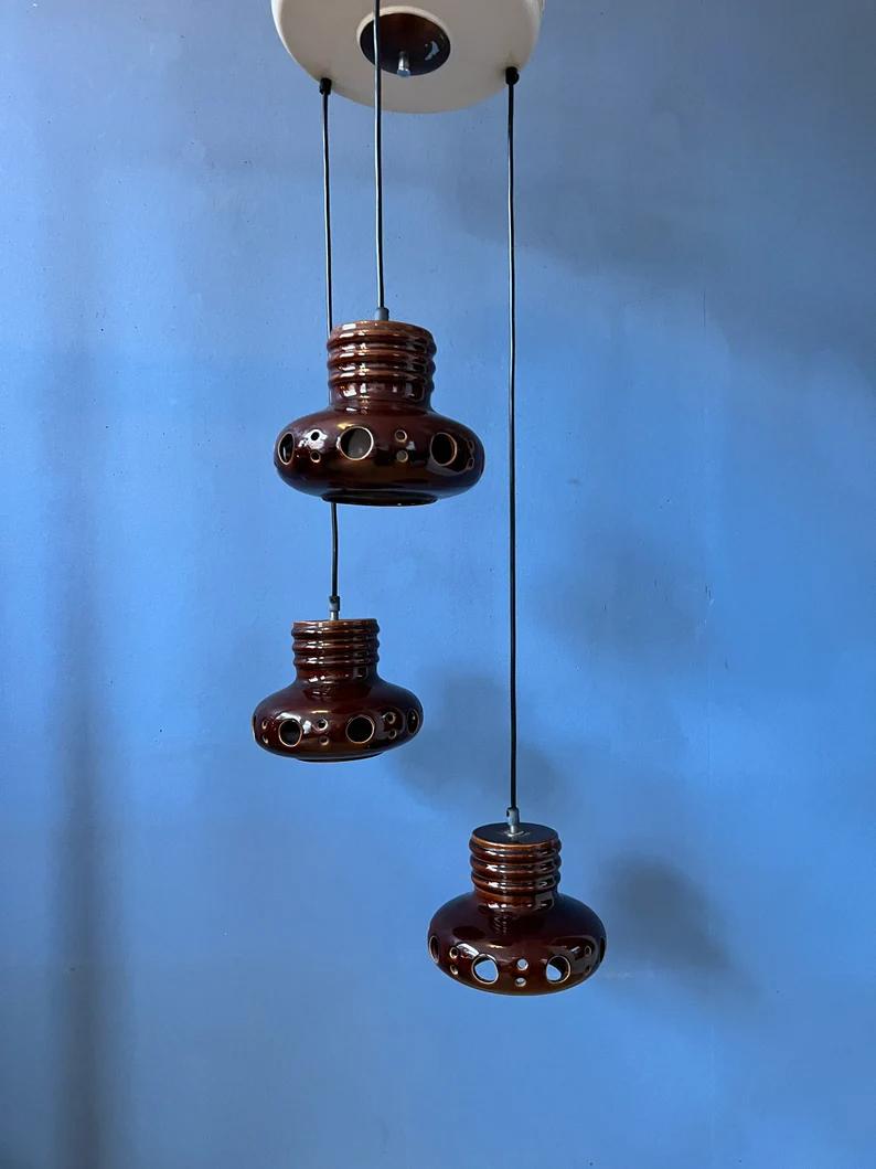 West Germany Ceramic Cascade Chandelier / Pendant Light, 1970s In Excellent Condition For Sale In ROTTERDAM, ZH