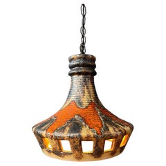 West Germany Ceramic Orange and Brown Pendant Lamp, 1970s
