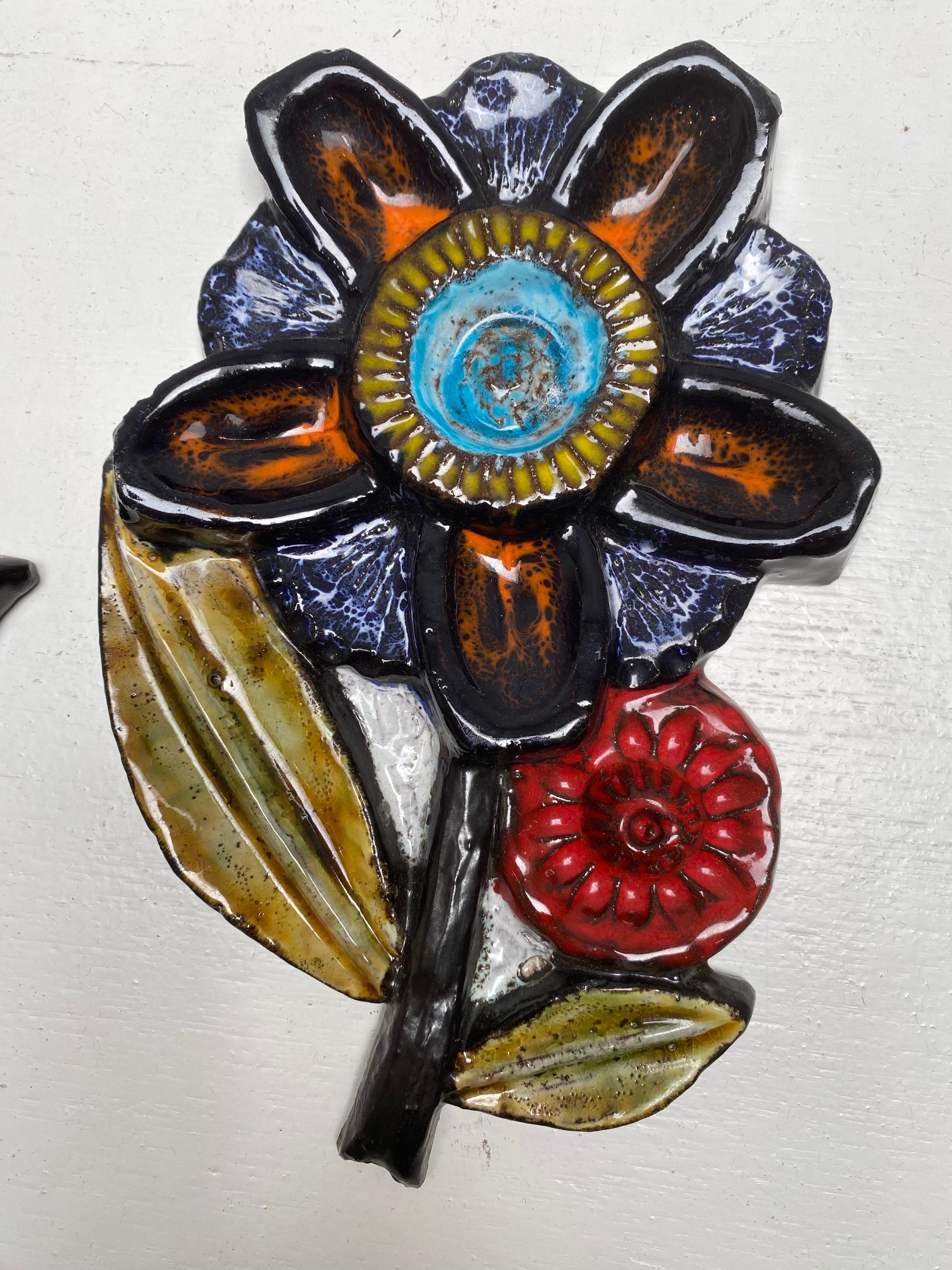 West Germany Ceramic Wall Hanging Set of Four Flowers 5