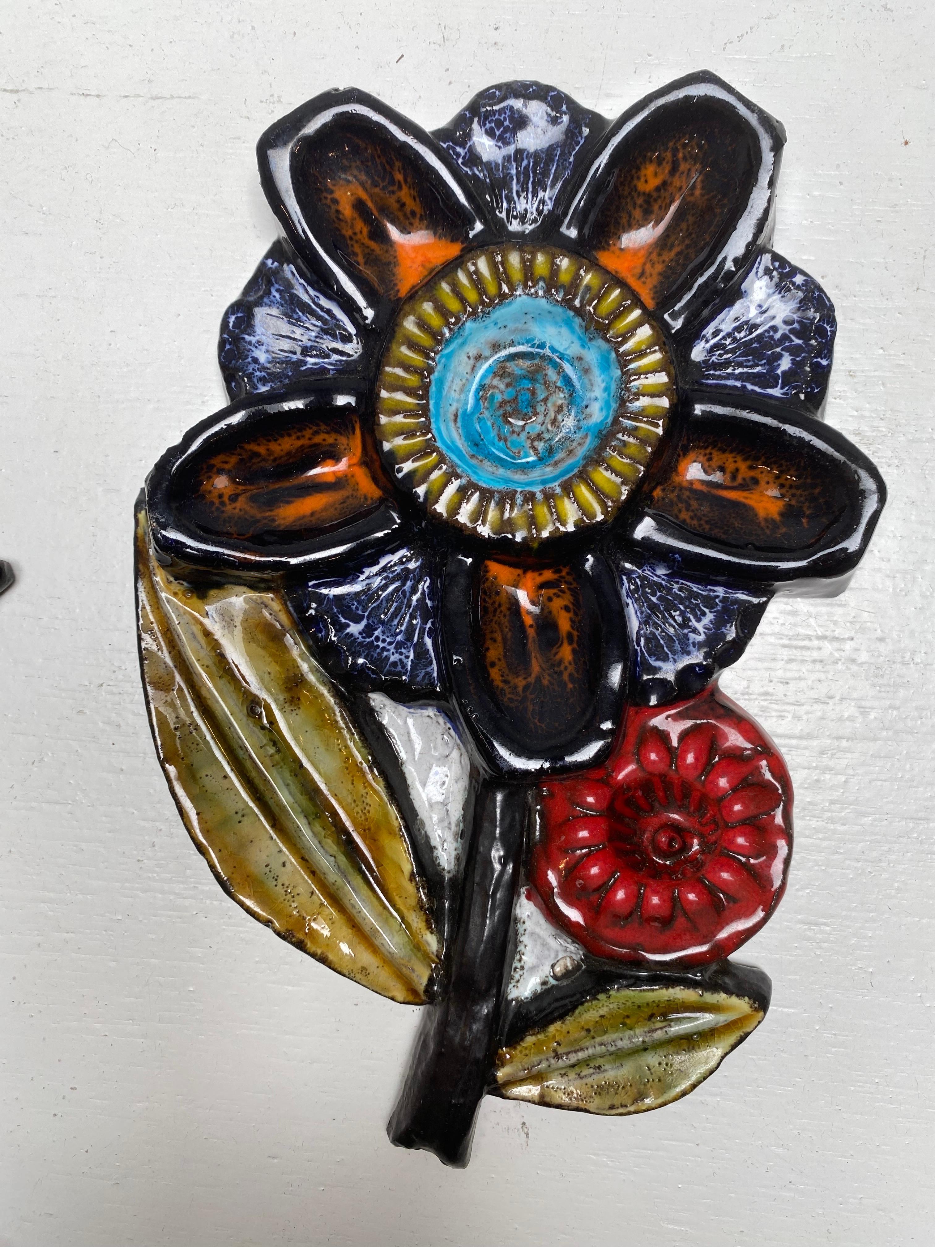 Mid-20th Century West Germany Ceramic Wall Hanging Set of Four Flowers For Sale
