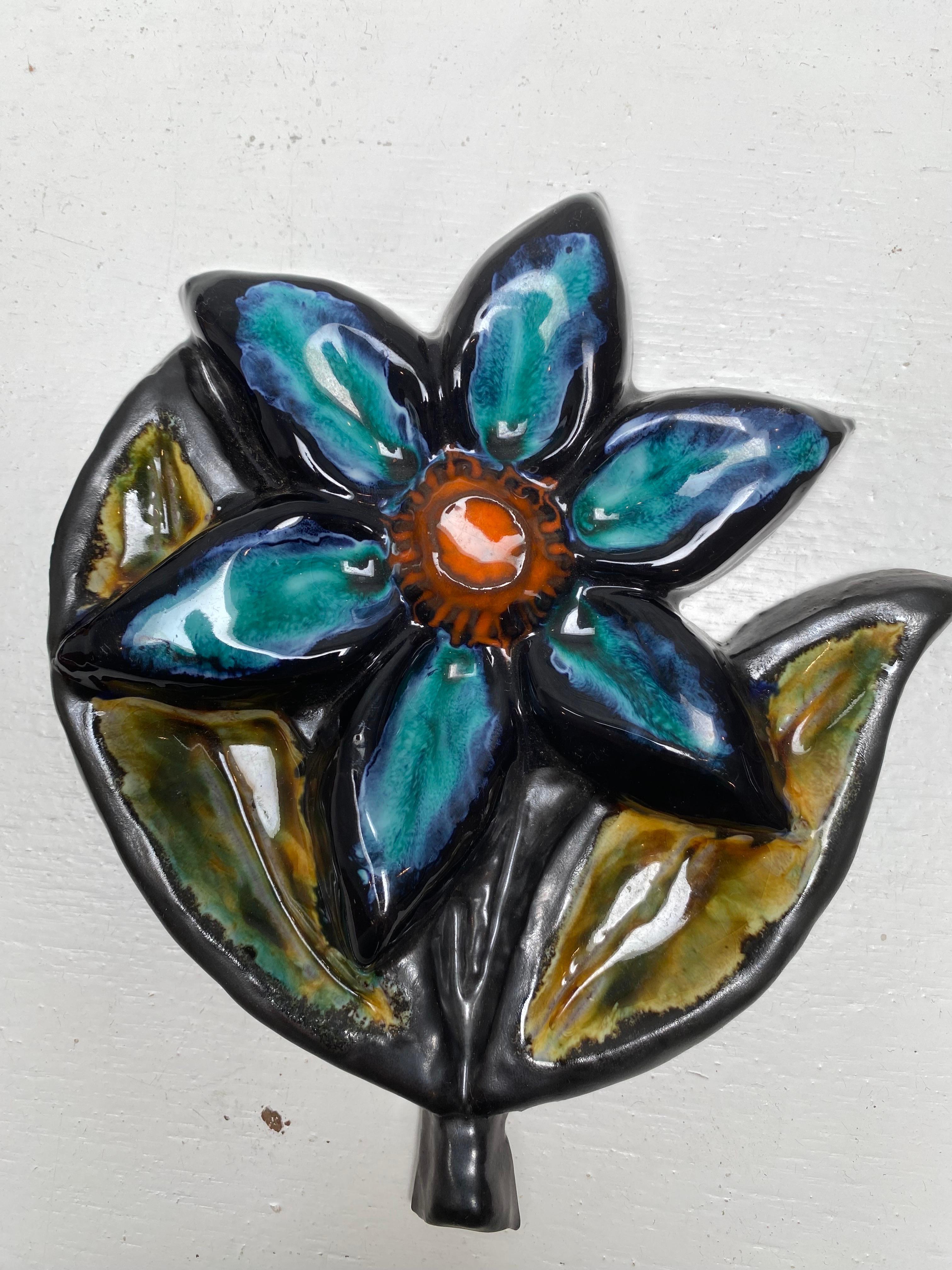 West Germany Ceramic Wall Hanging Set of Four Flowers 2