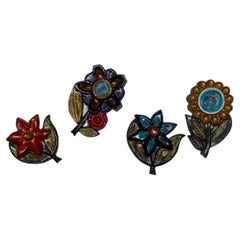 West Germany Ceramic Wall Hanging Set of Four Flowers