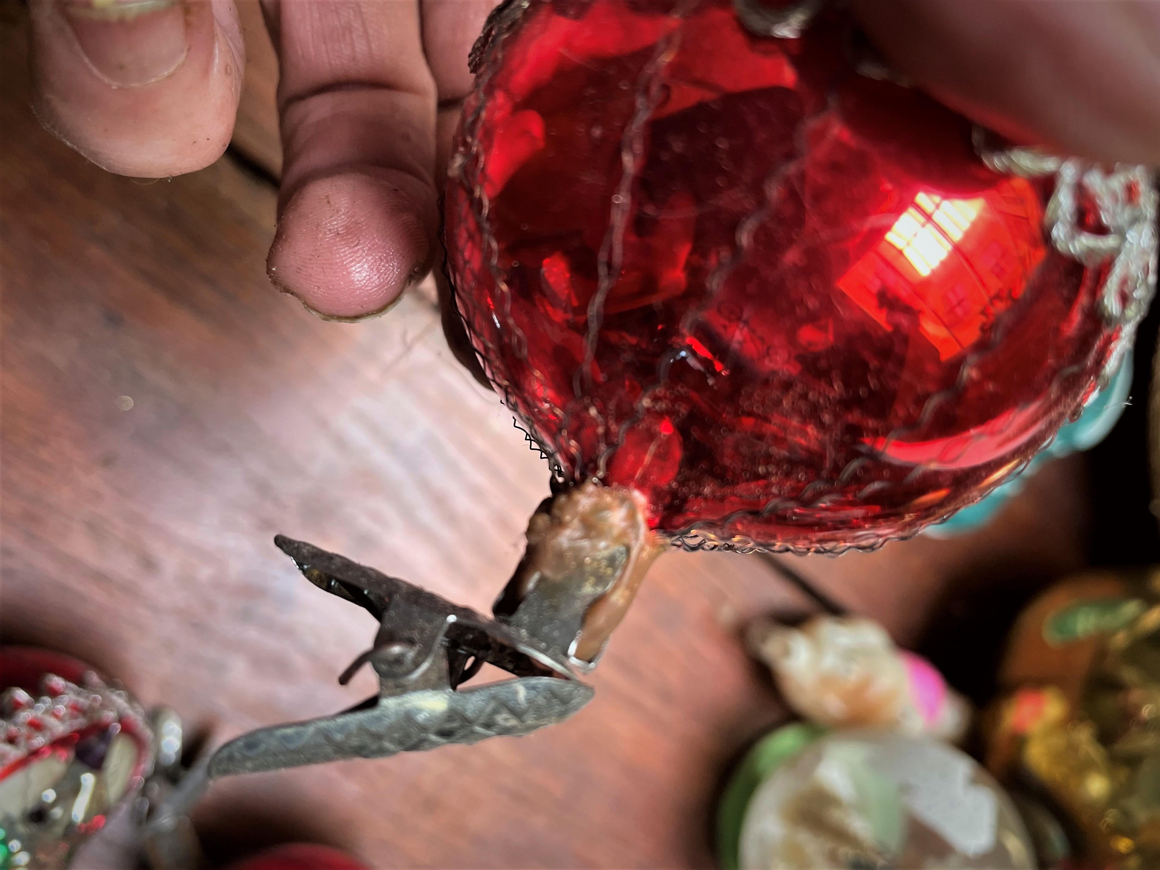 Artisanat Clip sur verre mercuré, oiseau sur nid, ornement de Noël d'Allemagne de l'Ouest en vente