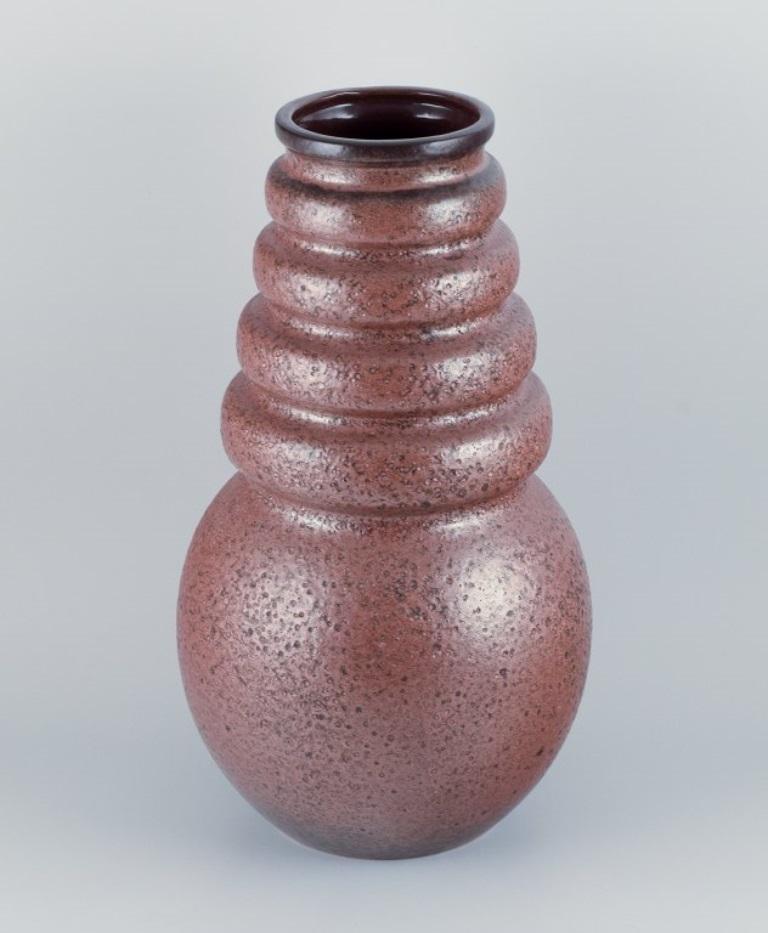 Modern West Germany, floor vase in ceramic with glaze in shades of brown. Retro design. For Sale