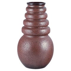 West Germany, floor vase in ceramic with glaze in shades of brown. Vintage design.