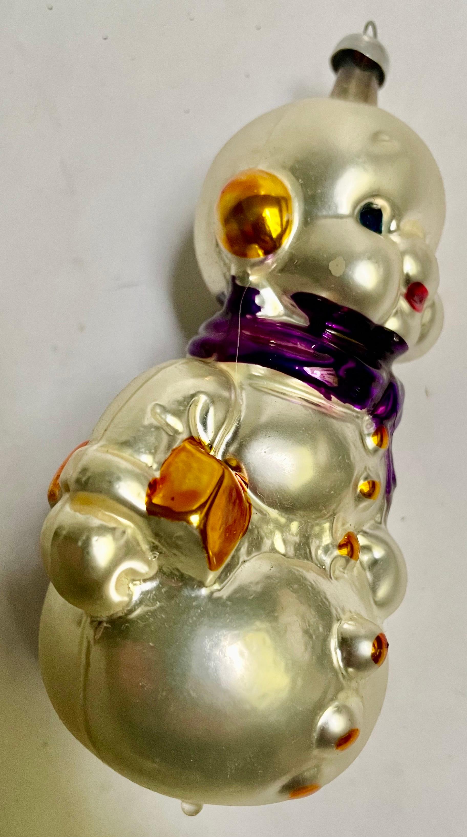 Allemagne de l'Ouest Verre Mercure soufflé Bonhomme de neige Ornement d'arbre de Noël Violet Bon état - En vente à Clifton Forge, VA