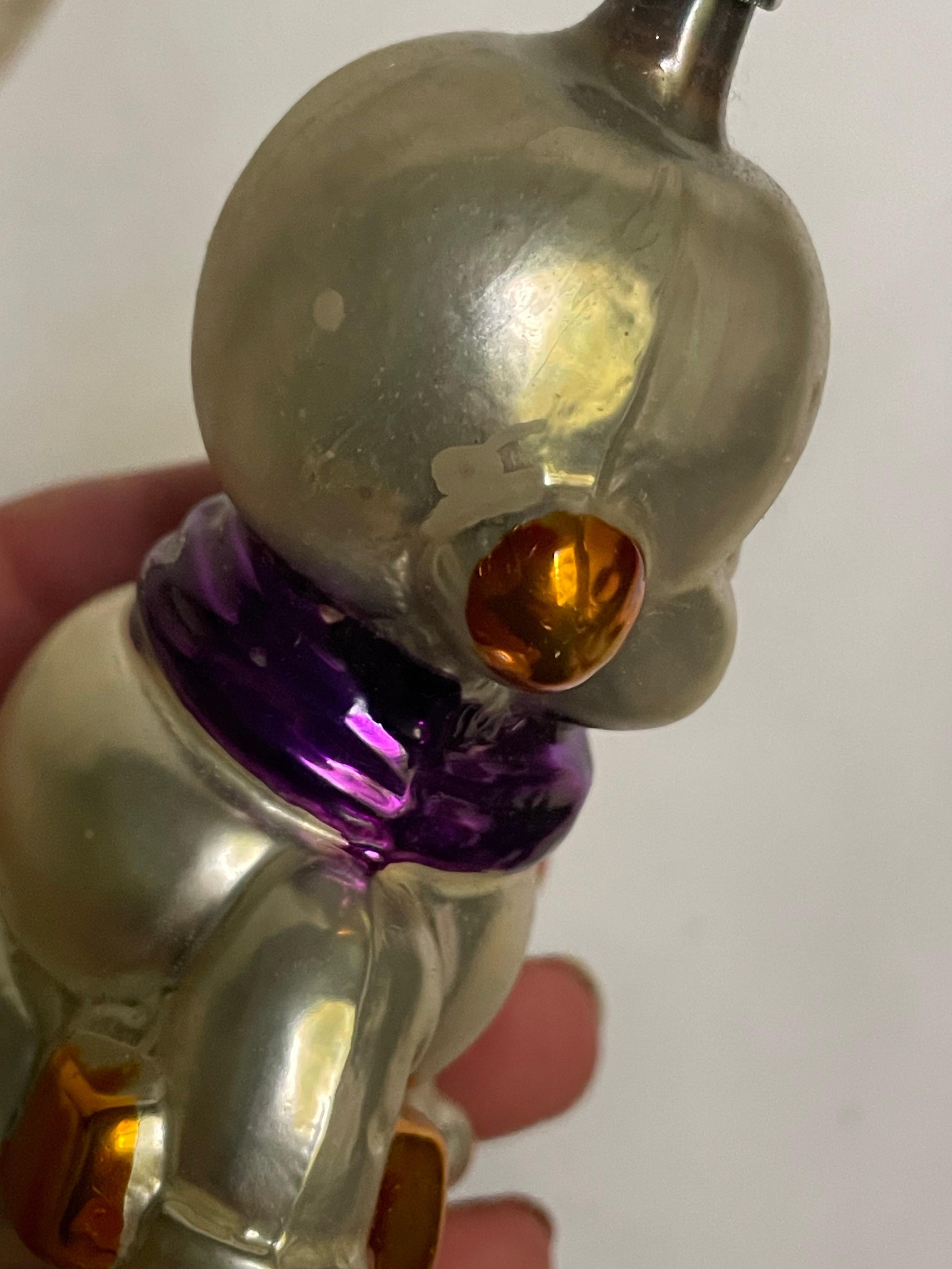 Allemagne de l'Ouest Verre Mercure soufflé Bonhomme de neige Ornement d'arbre de Noël Violet en vente 1