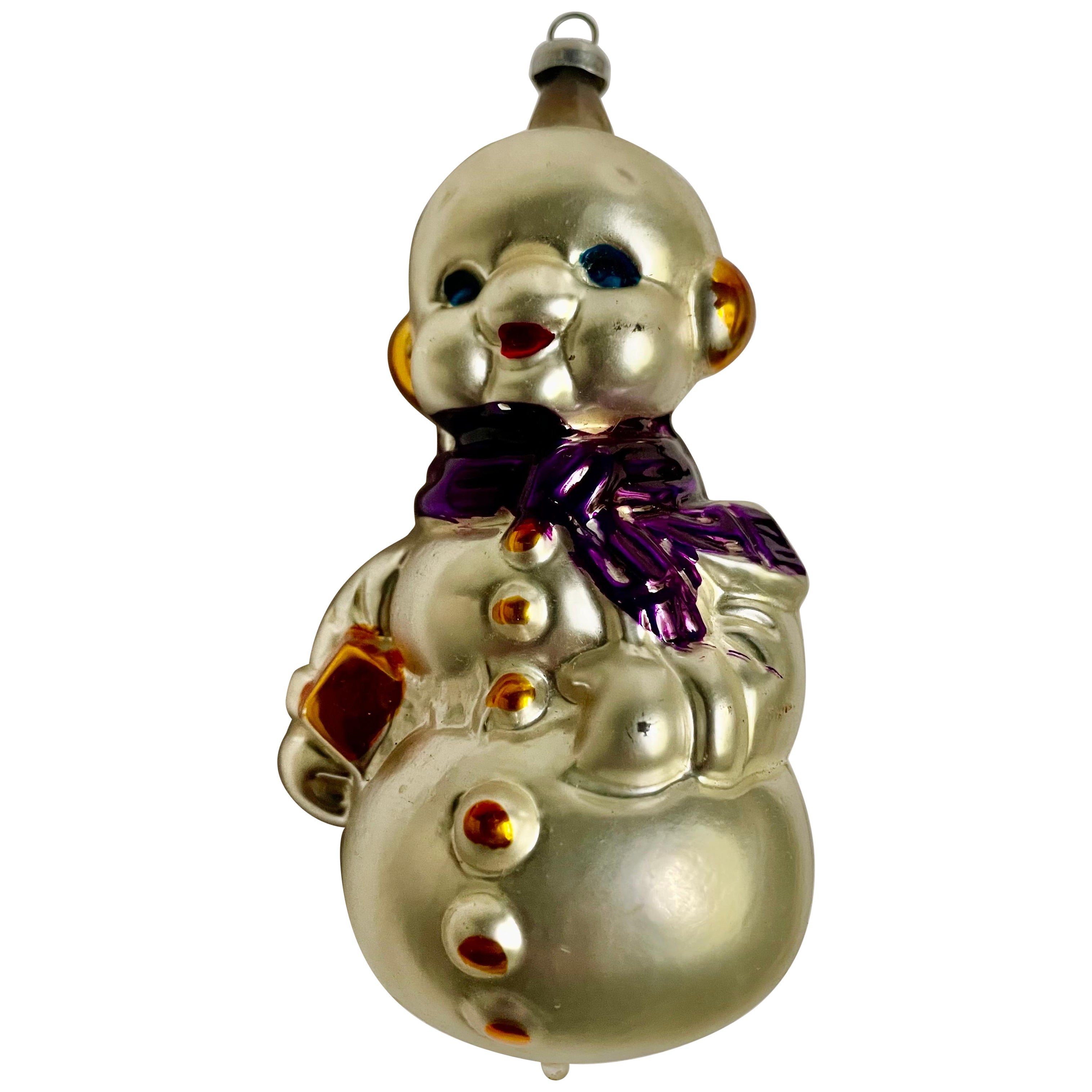 Germania Occidentale, soffiato a mano in vetro al mercurio, pupazzo di neve per l
albero di Natale, viola