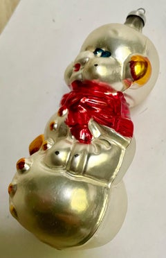 West Germany Handblown Snowman Mercury Glass Christmas Tree Ornament Red Scarf