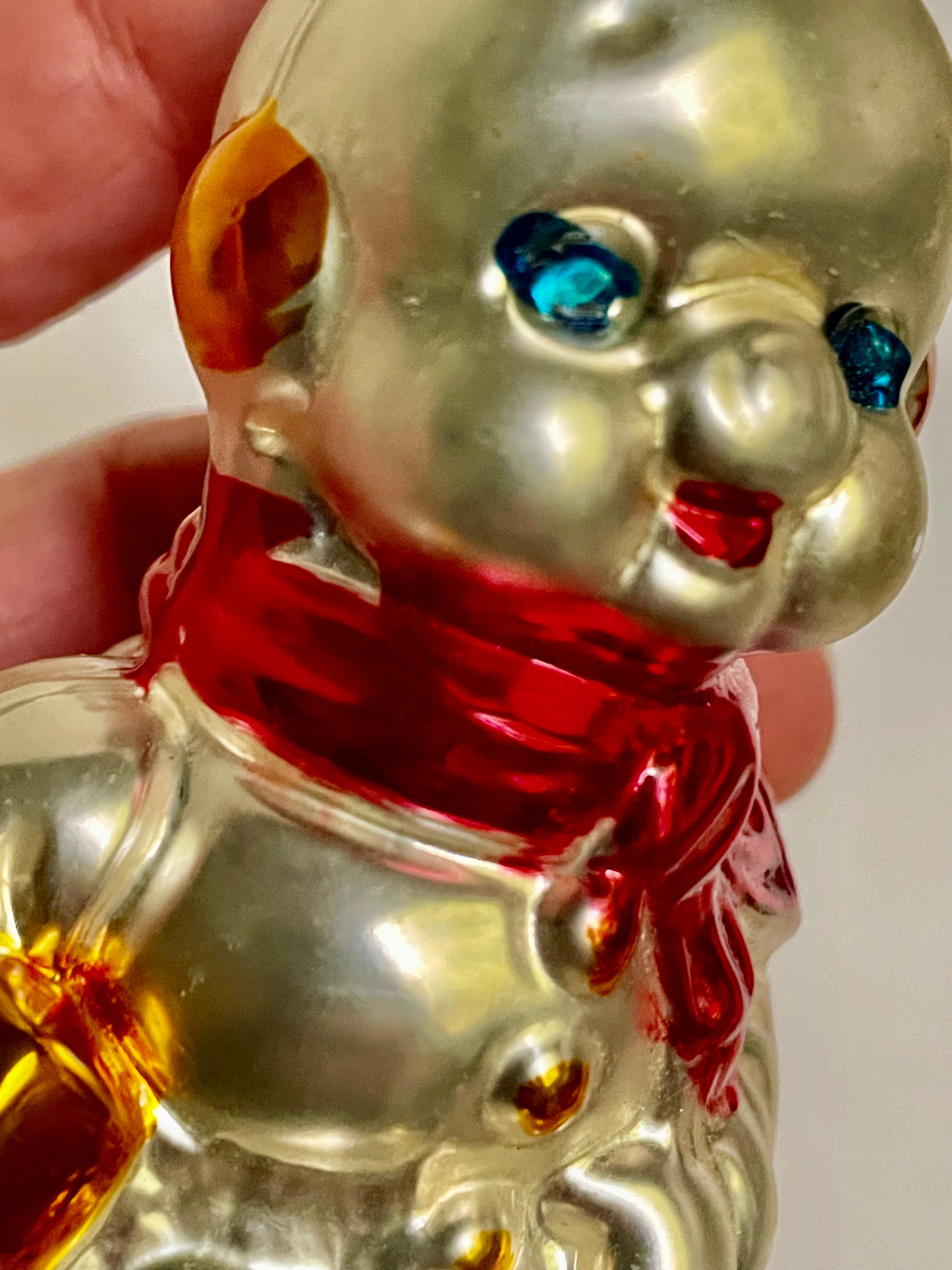 Allemagne de l'Ouest Bonhomme de neige soufflé à la bouche Ornement d'arbre de Noël en verre au mercure Foulard rouge en vente 1