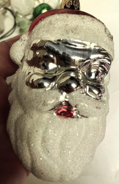 West Germany Mercury Glass Large 4.5" Santa Head Christmas Tree Ornament
