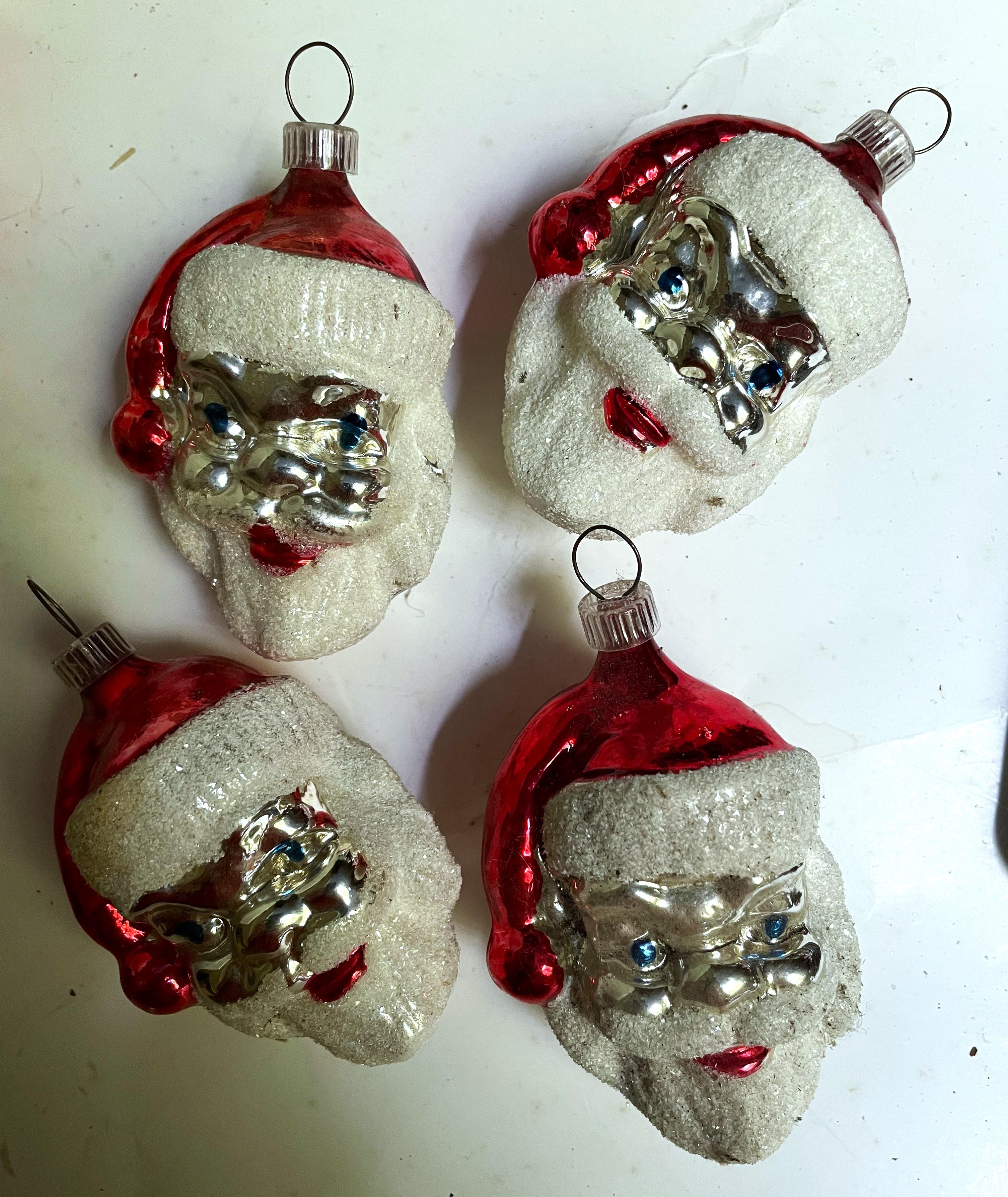 West Germany Mercury Glass Santa Head Christmas Tree Ornament For Sale 10
